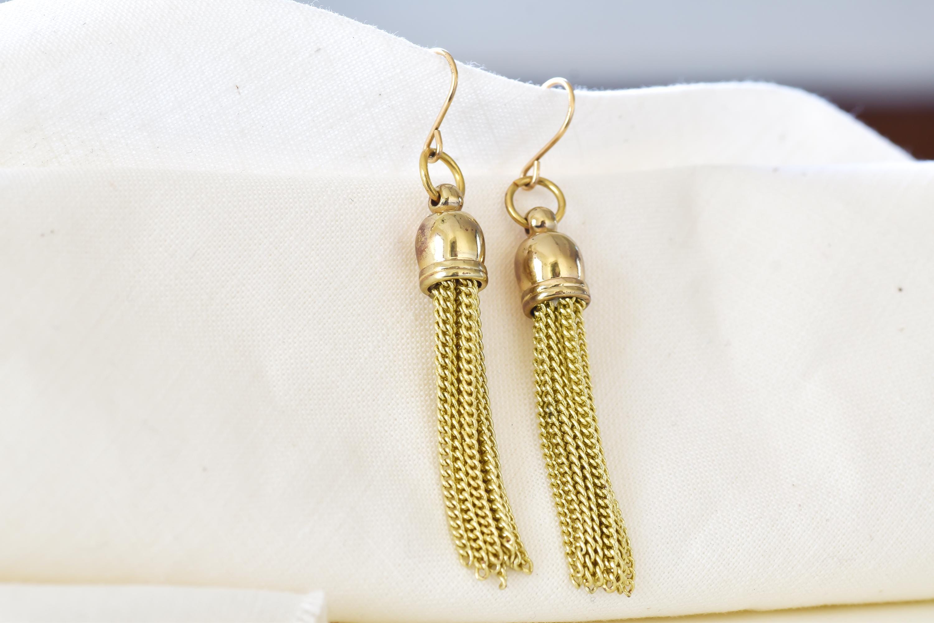 Art Deco Tassel Earrings  Gold Fringe, 1920s Flapper Style