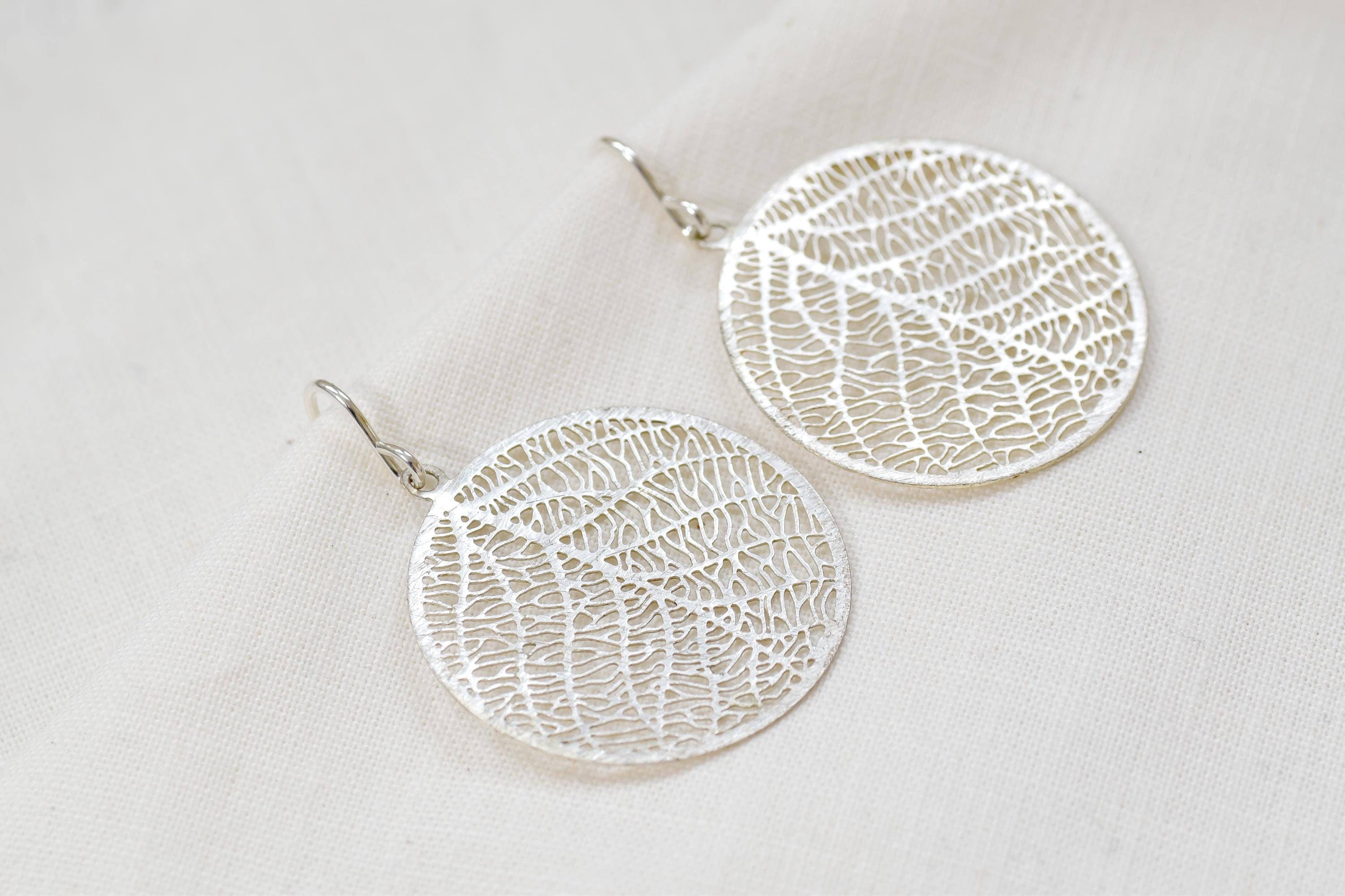 Vintage Silver Filigree Circle Earrings  Sterling Silver Hooks, Lightweight Dangles