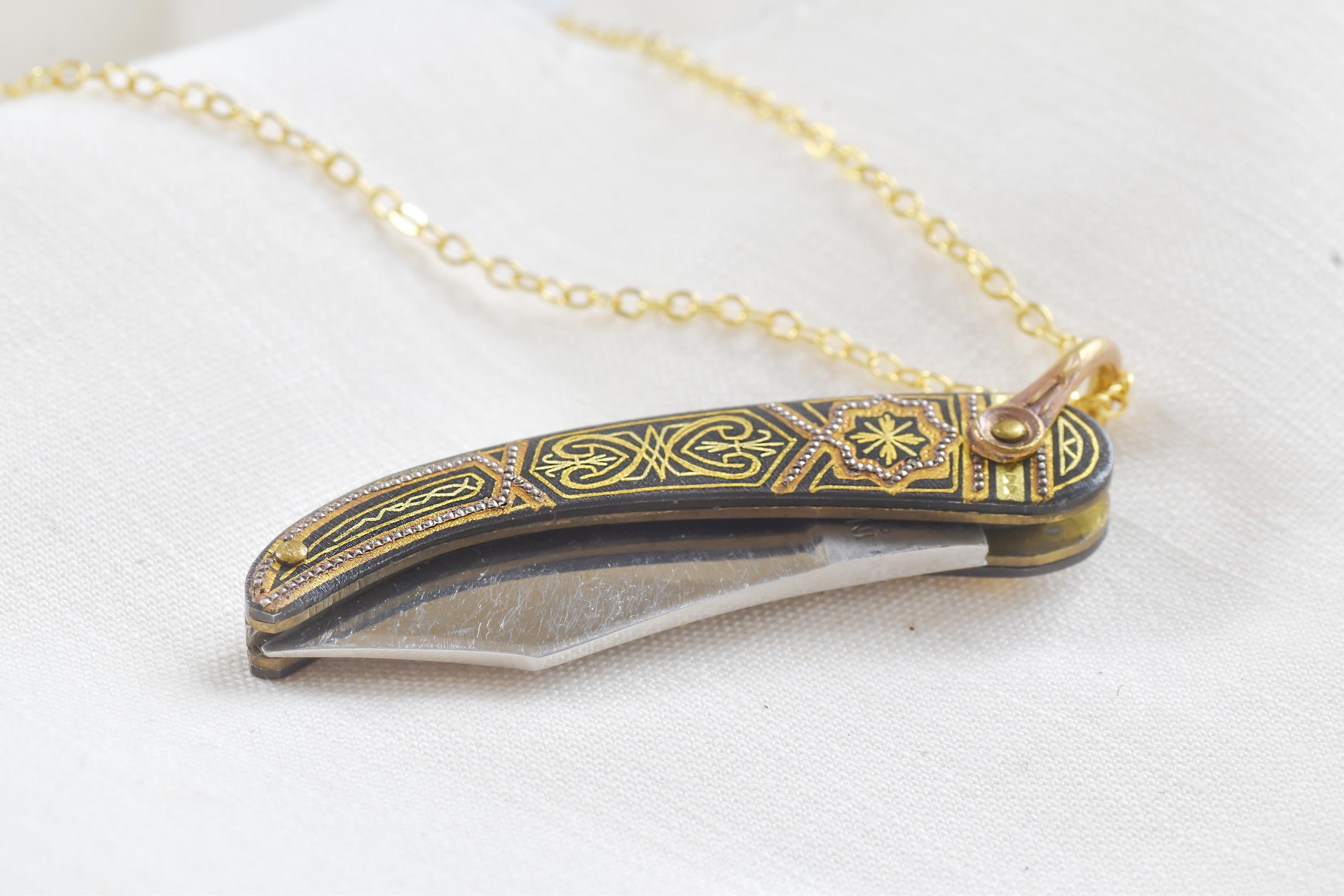 Antique Damascene Pocket Knife