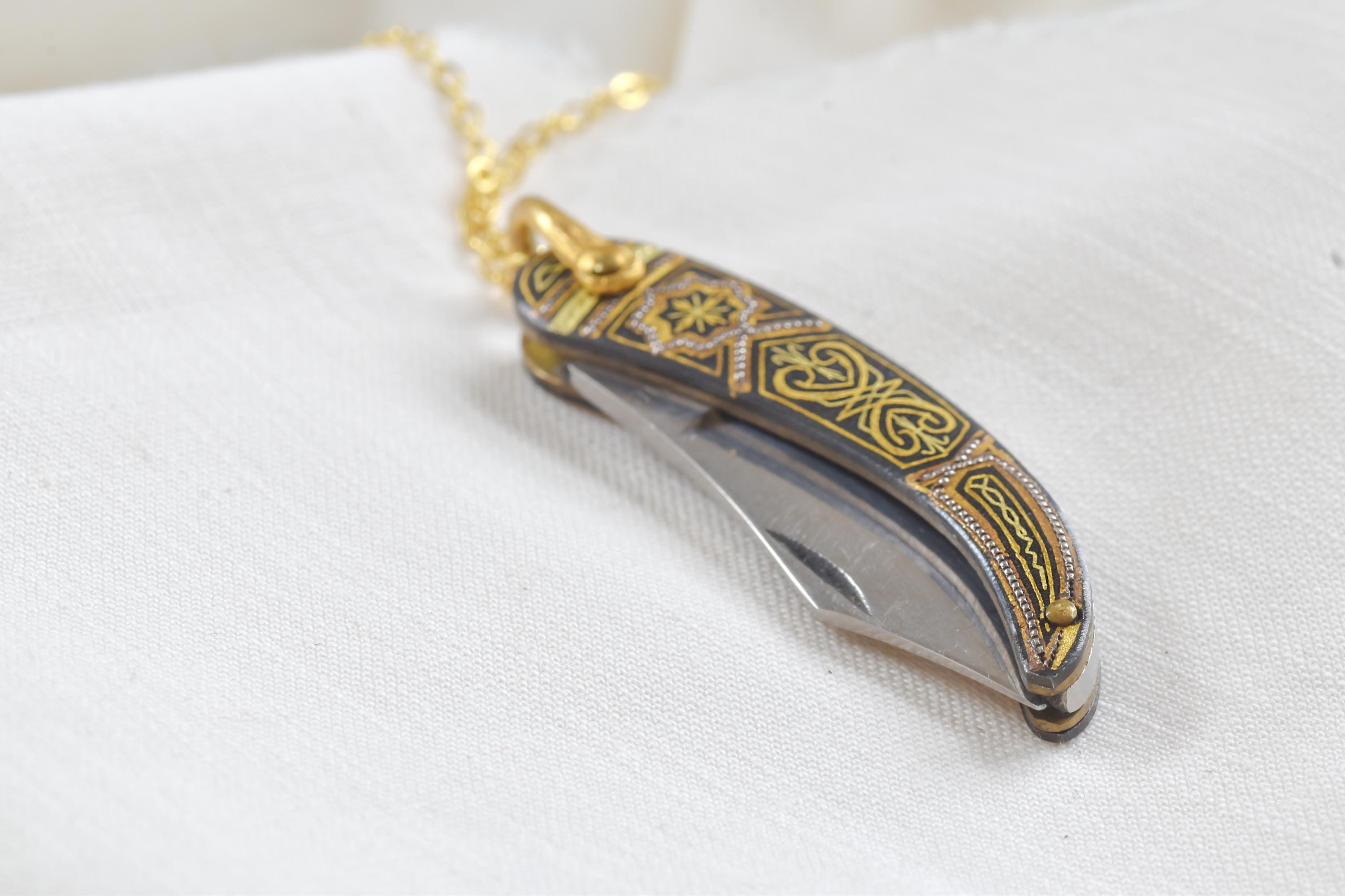 Antique Damascene Pocket Knife