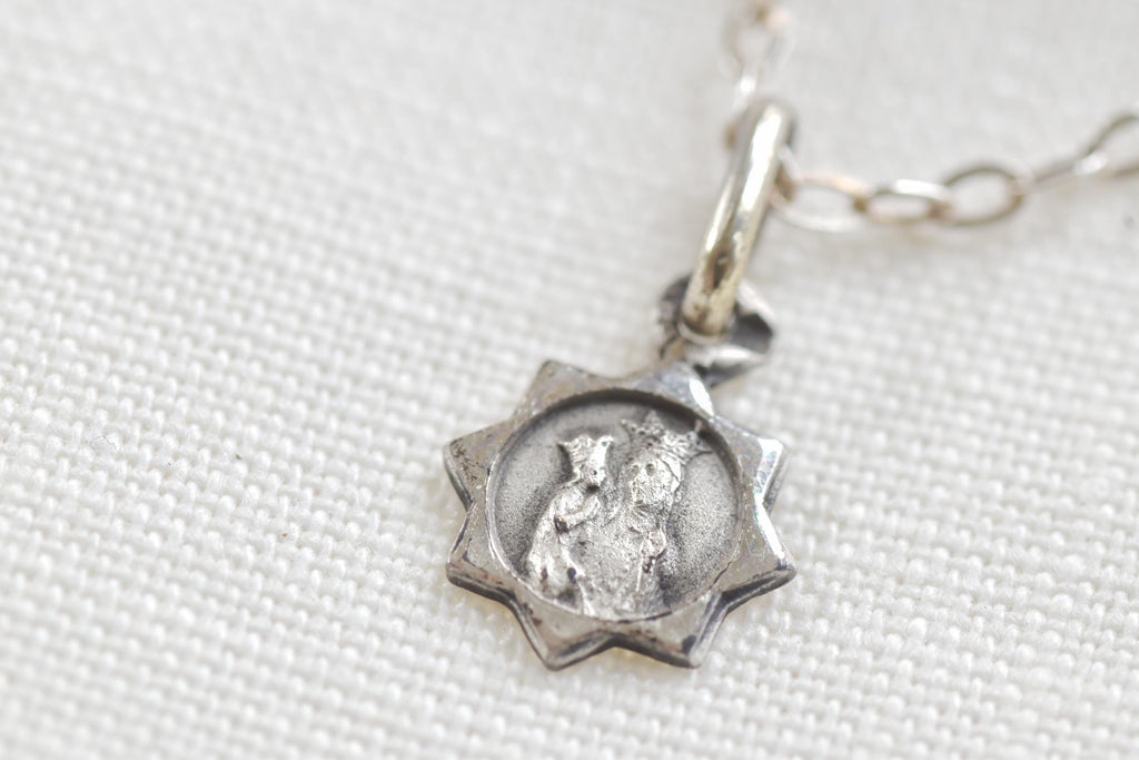 Vintage Sterling Silver Mary and Jesus Necklace