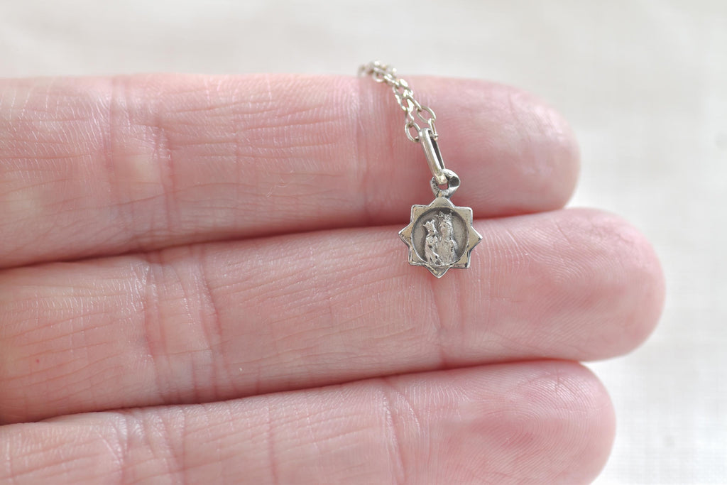 Vintage Sterling Silver Mary and Jesus Necklace