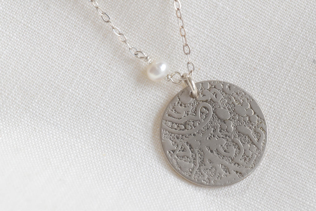 Vintage Floral Etched Coin Necklace