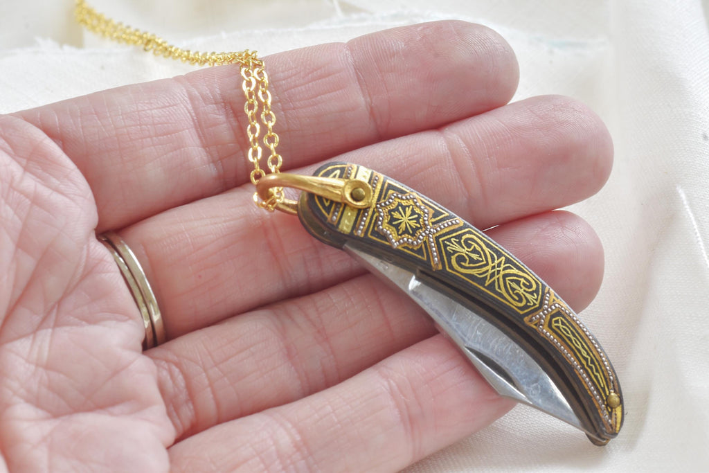 Antique Damascene Pocket Knife