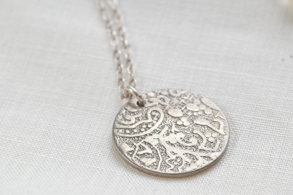 Vintage Floral Etched Coin Necklace