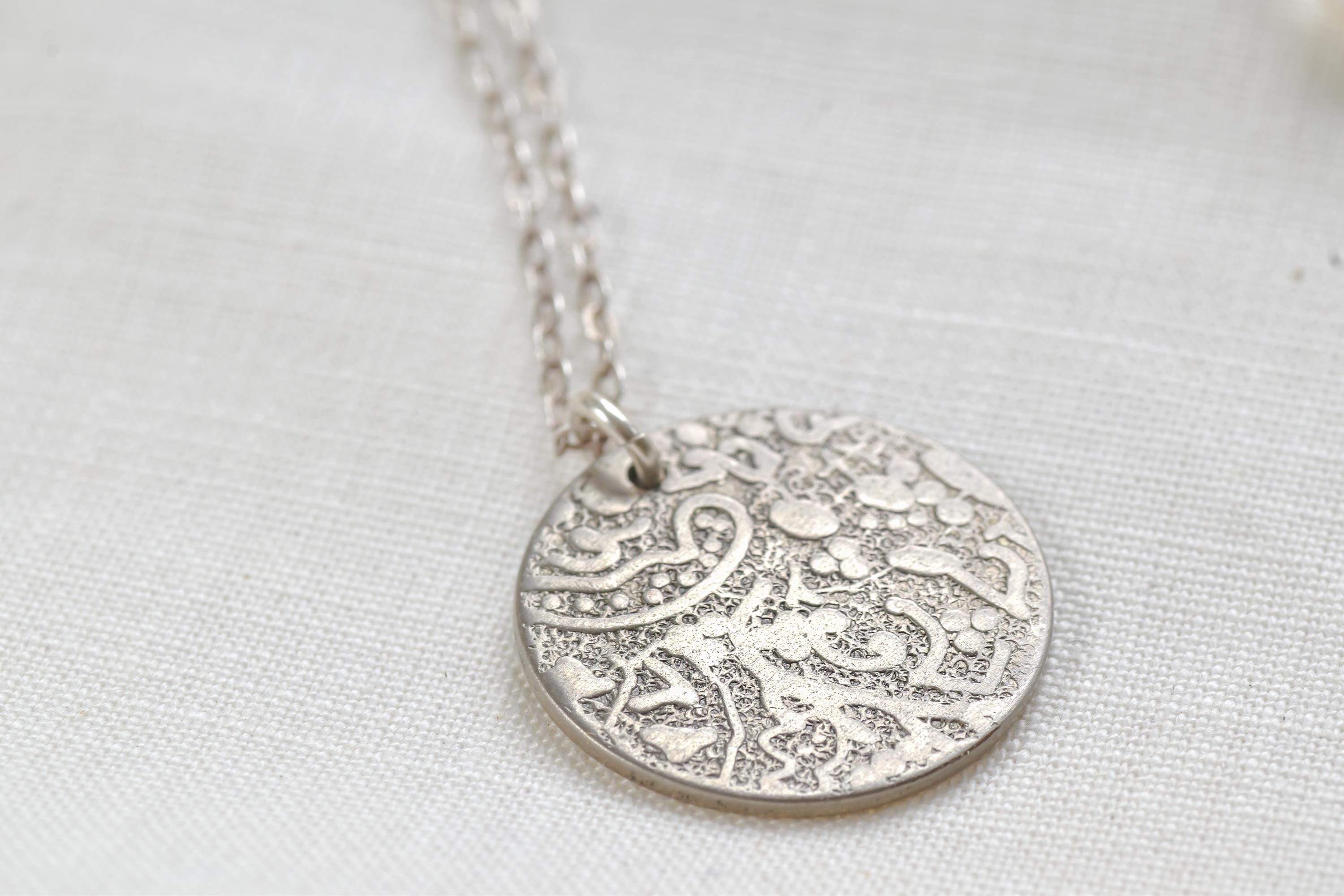Vintage Floral Etched Coin Necklace