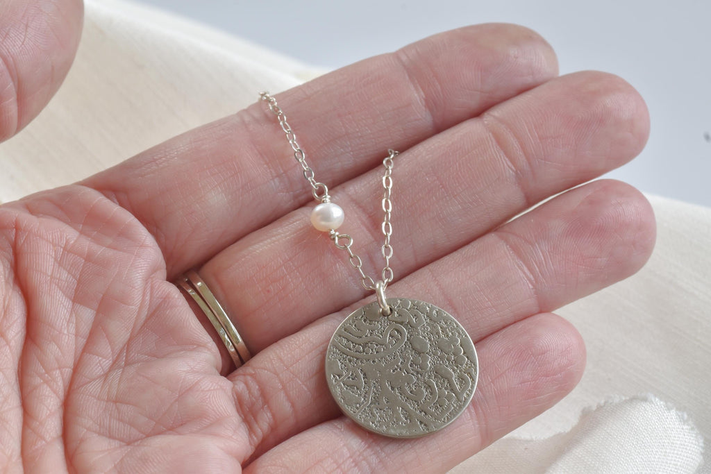 Vintage Floral Etched Coin Necklace