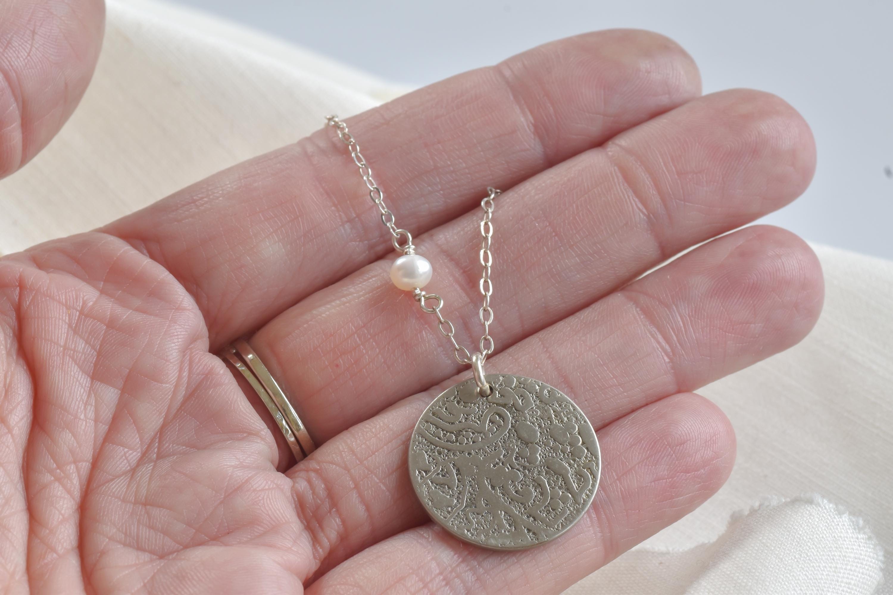 Vintage Floral Etched Coin Necklace