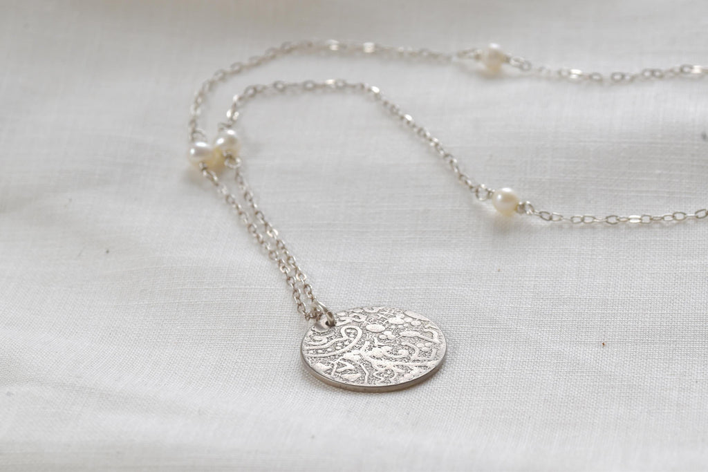 Vintage Floral Etched Coin Necklace