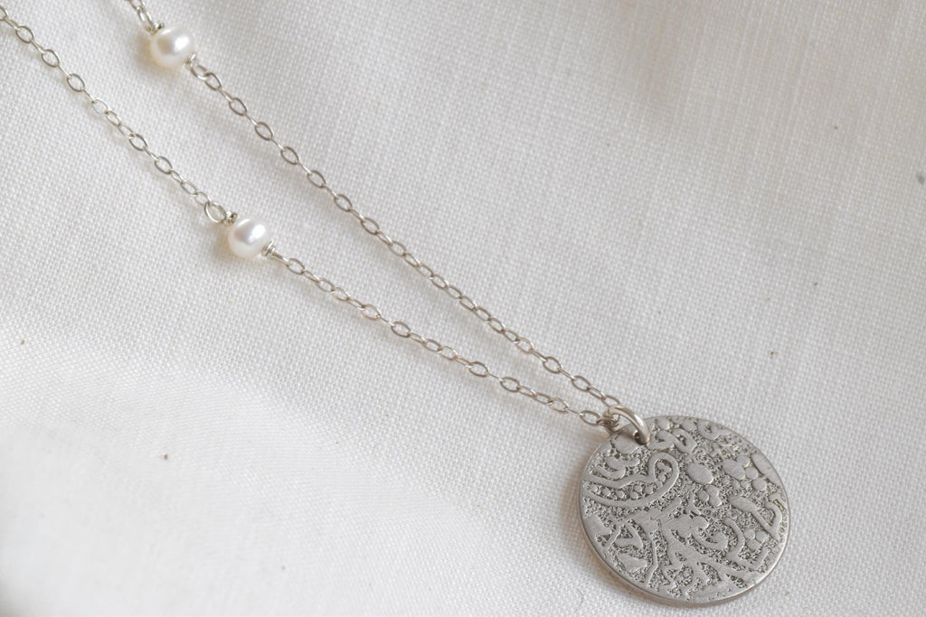 Vintage Floral Etched Coin Necklace