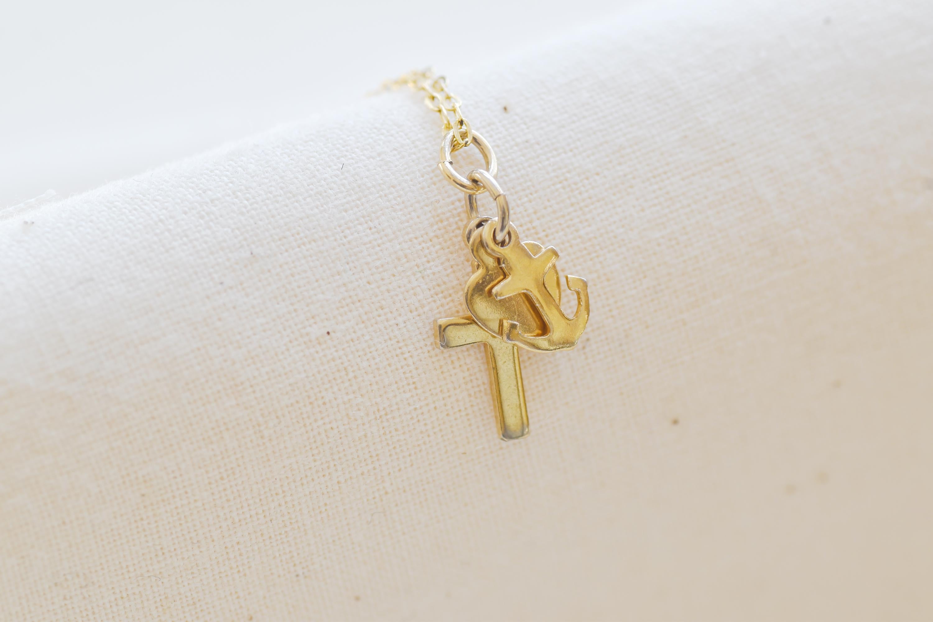 Vintage Cross Necklace: Gold Plated Hope Faith Charity Charms