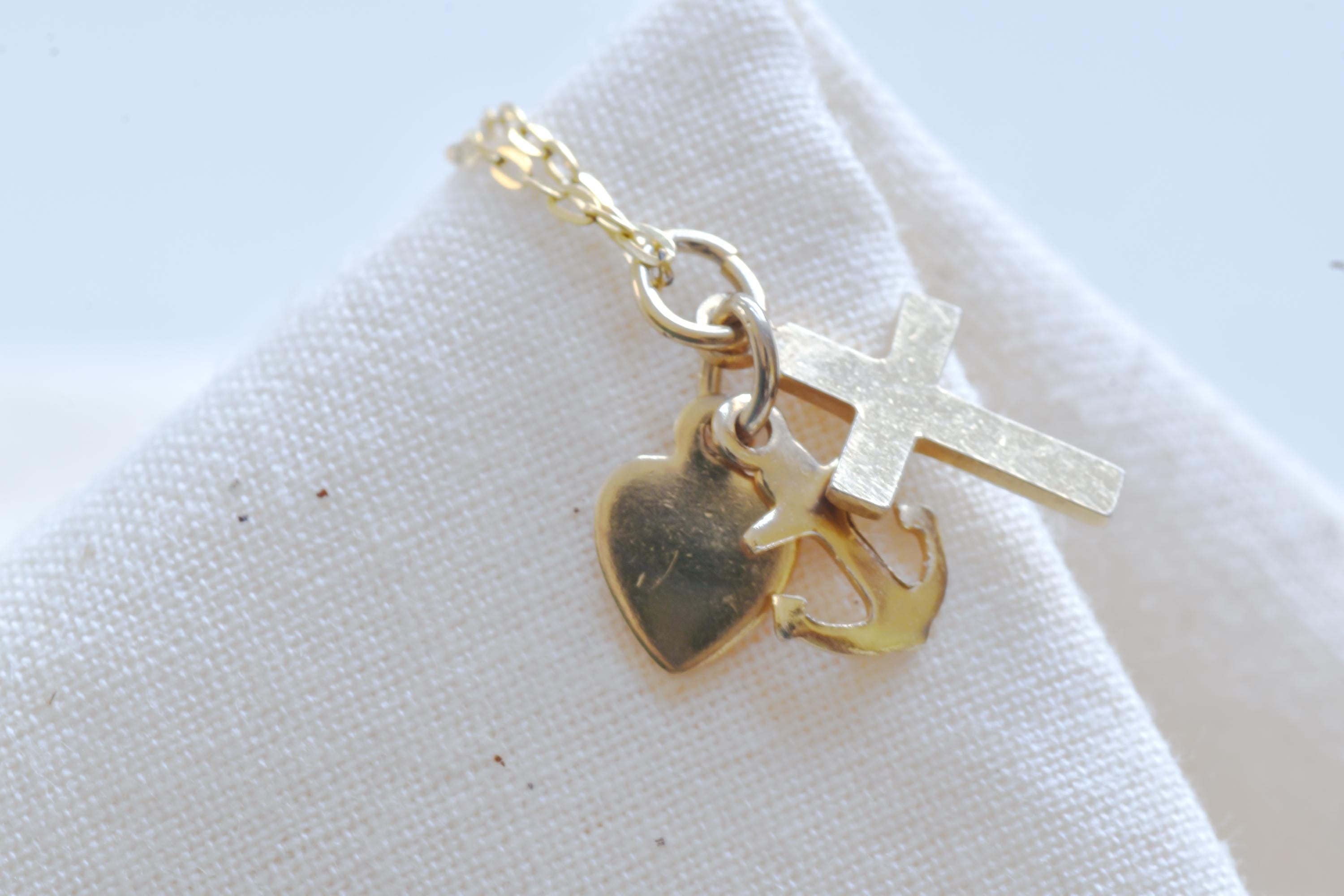 Vintage Cross Necklace: Gold Plated Hope Faith Charity Charms