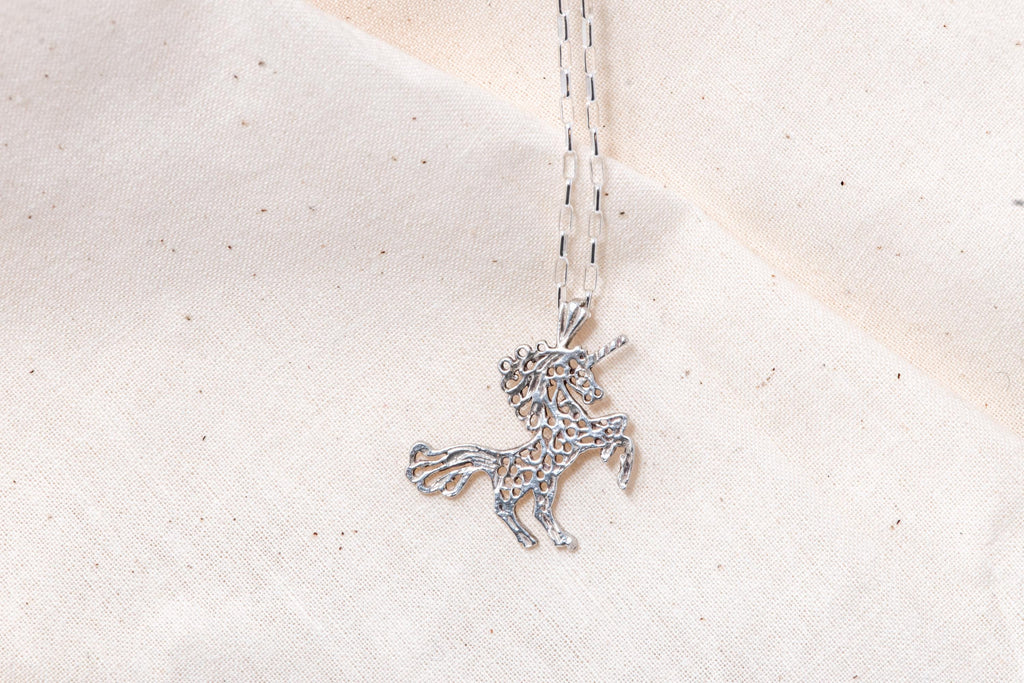 Vintage Sterling Silver Unicorn Necklace