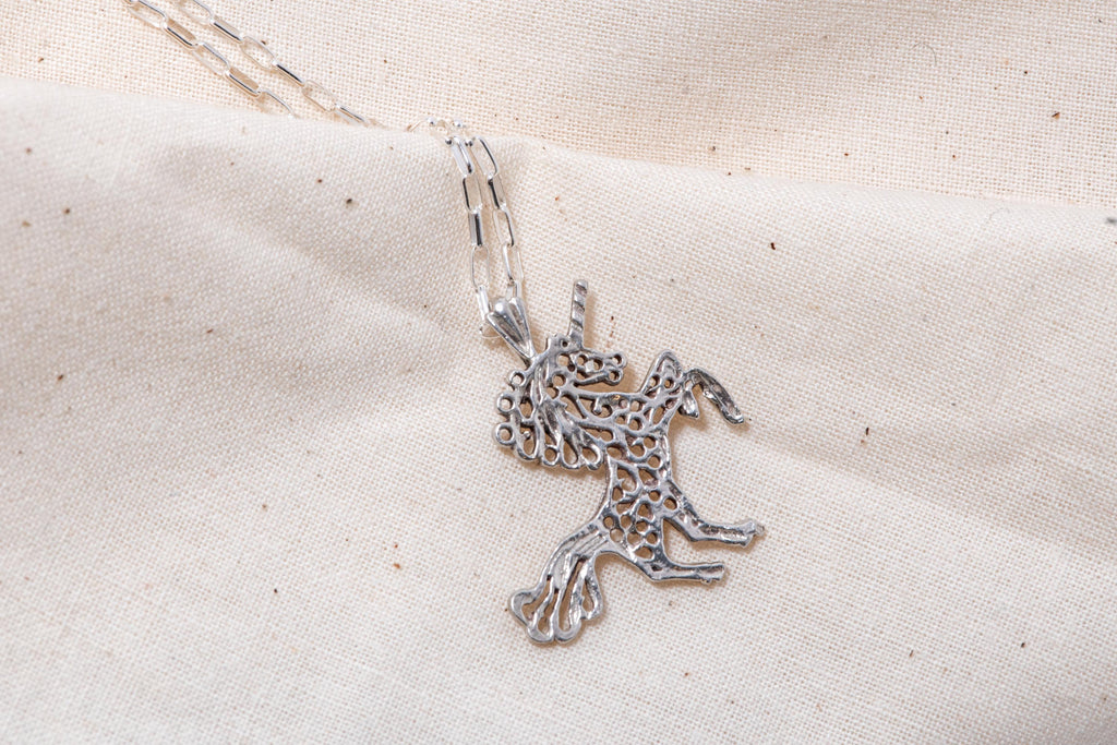 Vintage Sterling Silver Unicorn Necklace