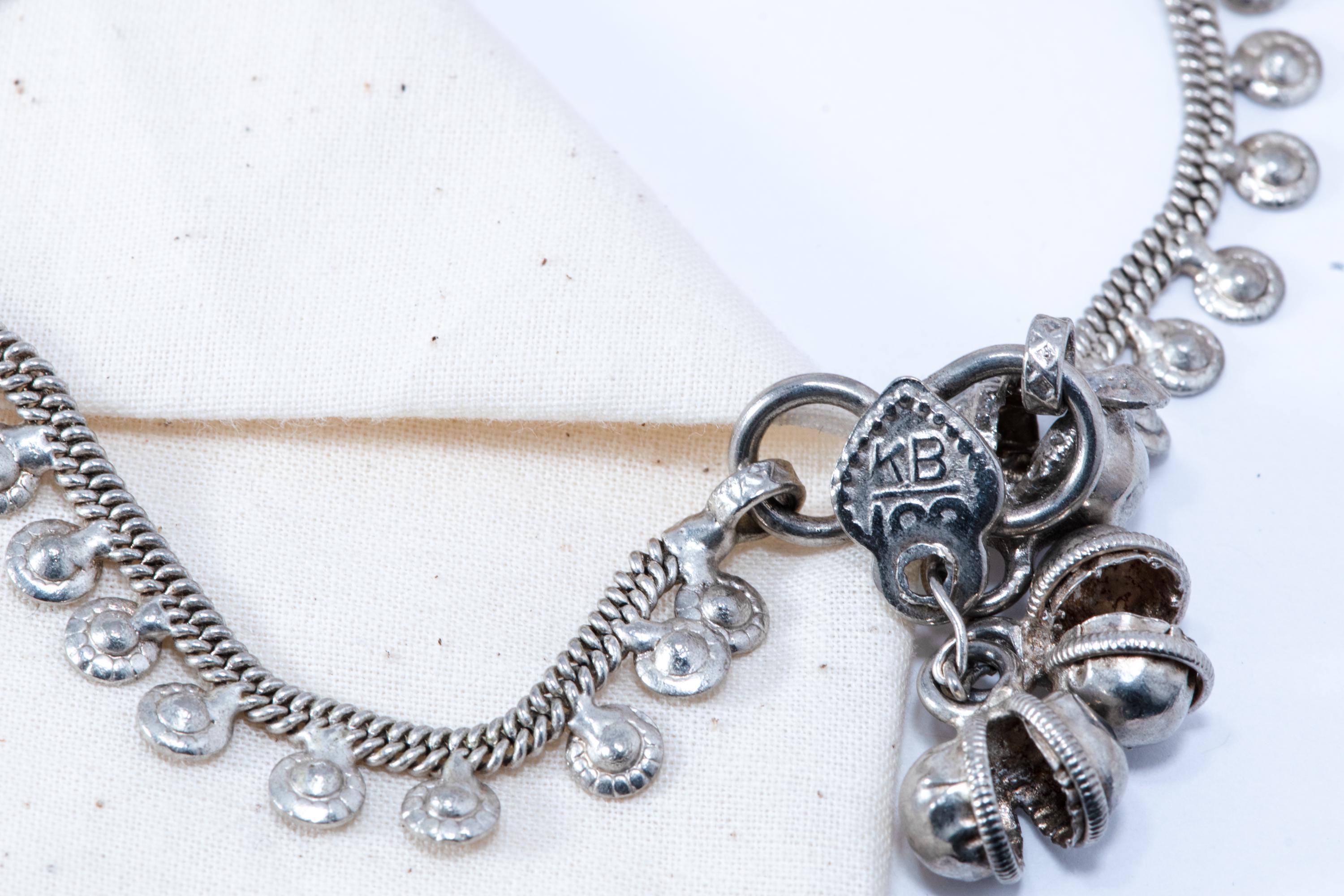 Vintage Indian Silver Tone Anklet  Dangle Bells Boho Foot Bracelet