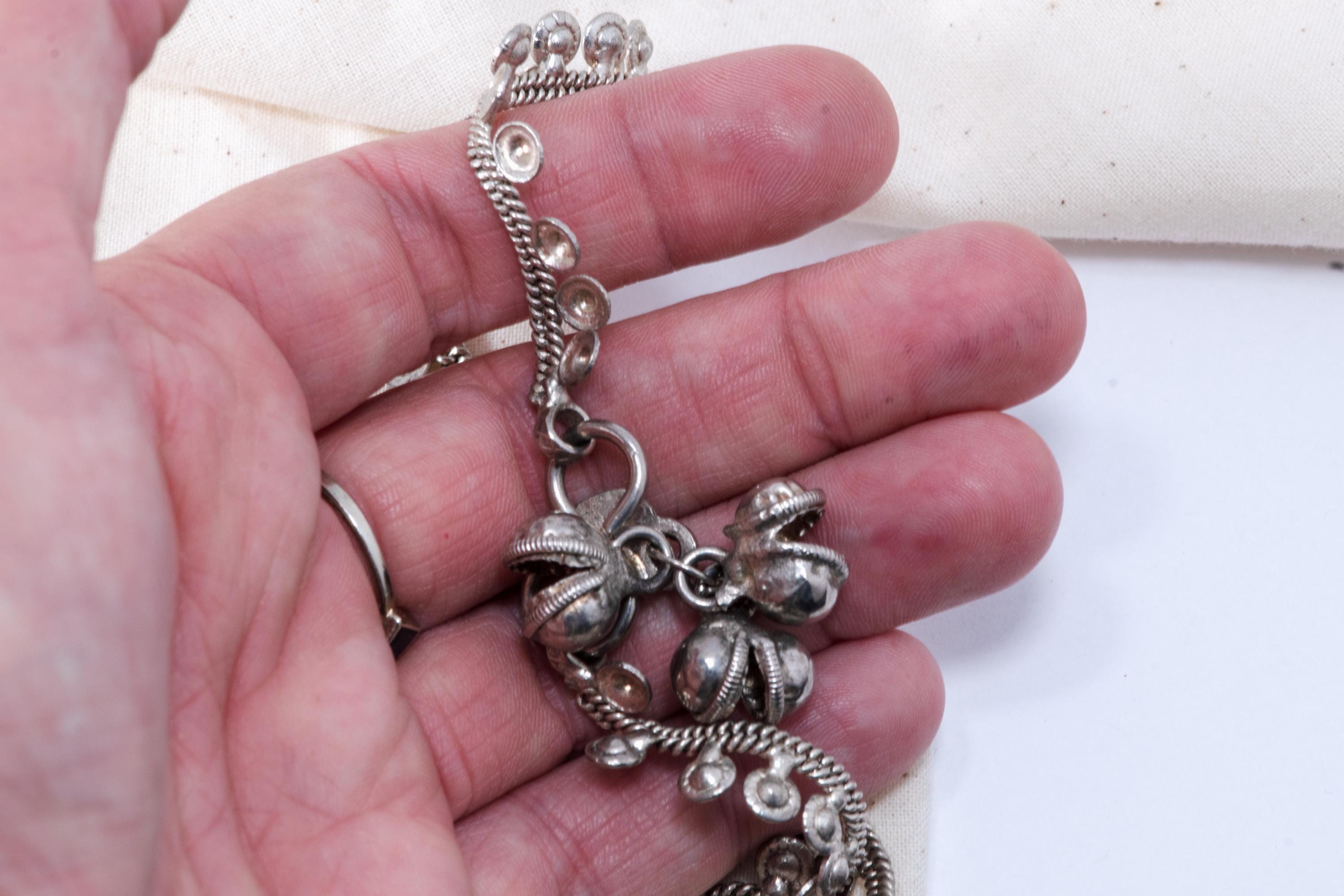Vintage Indian Silver Tone Anklet  Dangle Bells Boho Foot Bracelet