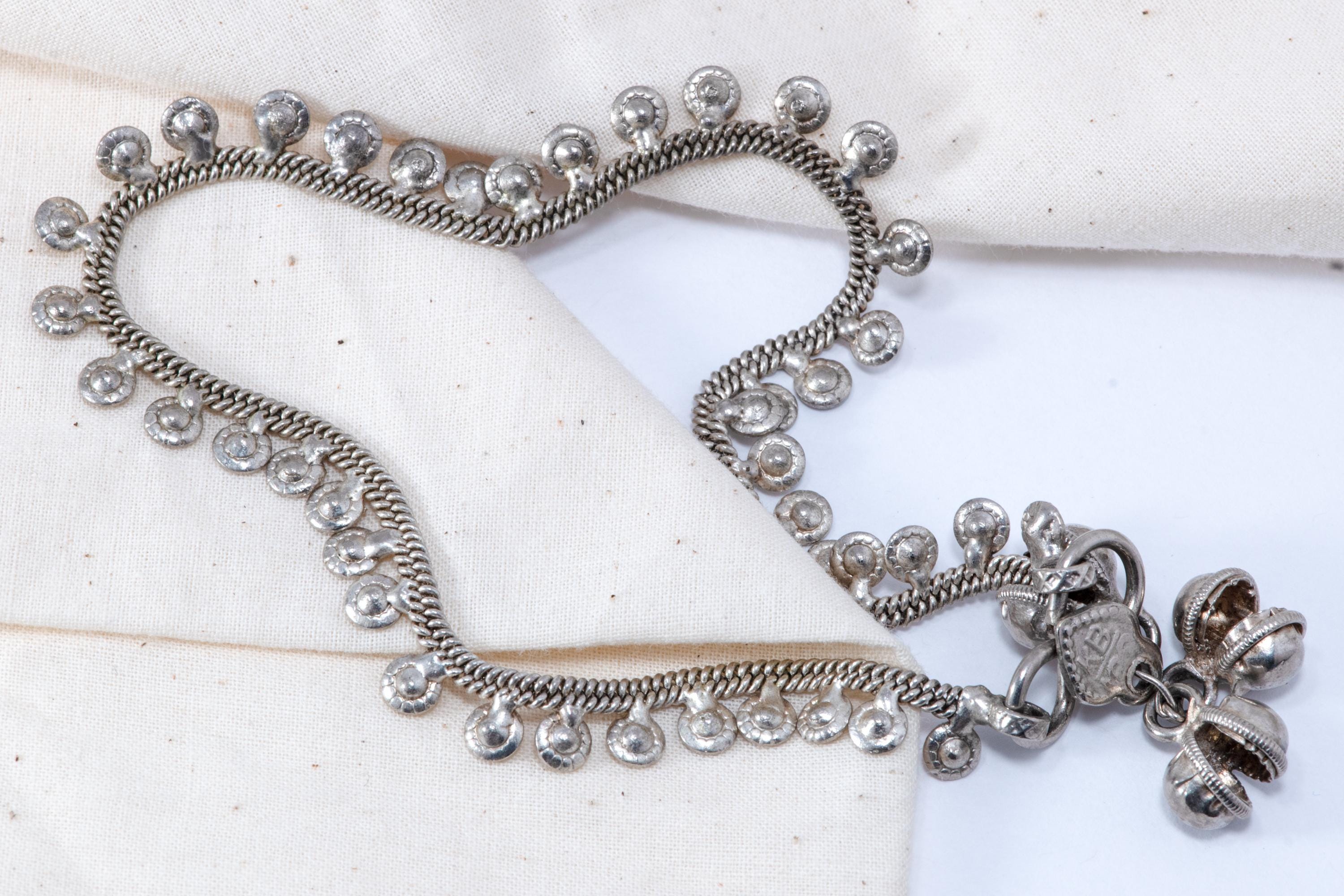 Vintage Indian Silver Tone Anklet  Dangle Bells Boho Foot Bracelet