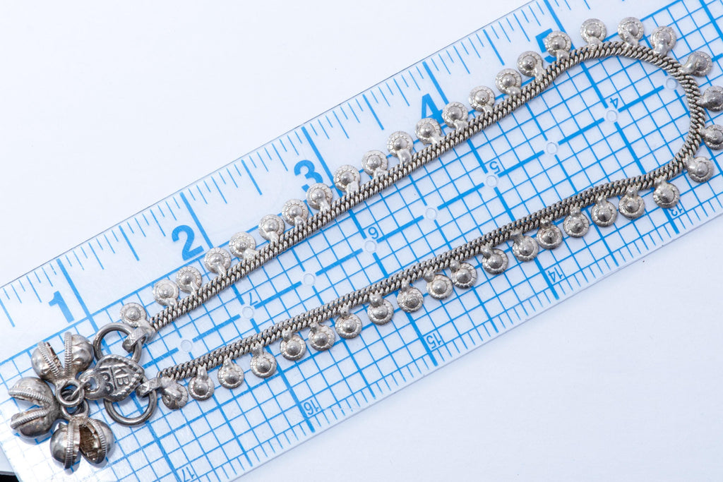 Vintage Indian Silver Tone Anklet  Dangle Bells Boho Foot Bracelet
