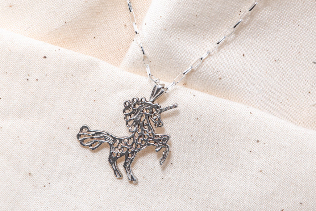 Vintage Sterling Silver Unicorn Necklace