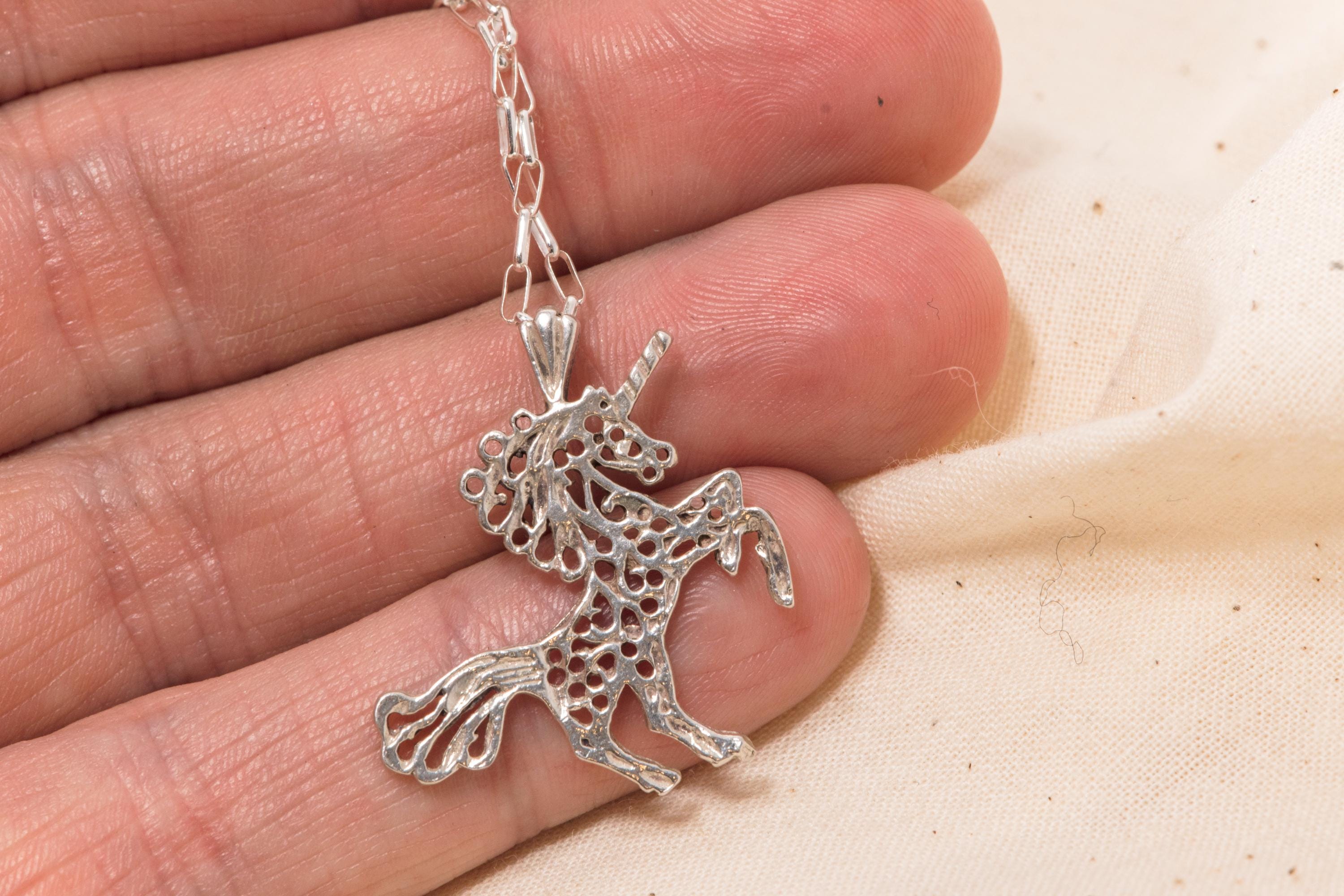 Vintage Sterling Silver Unicorn Necklace