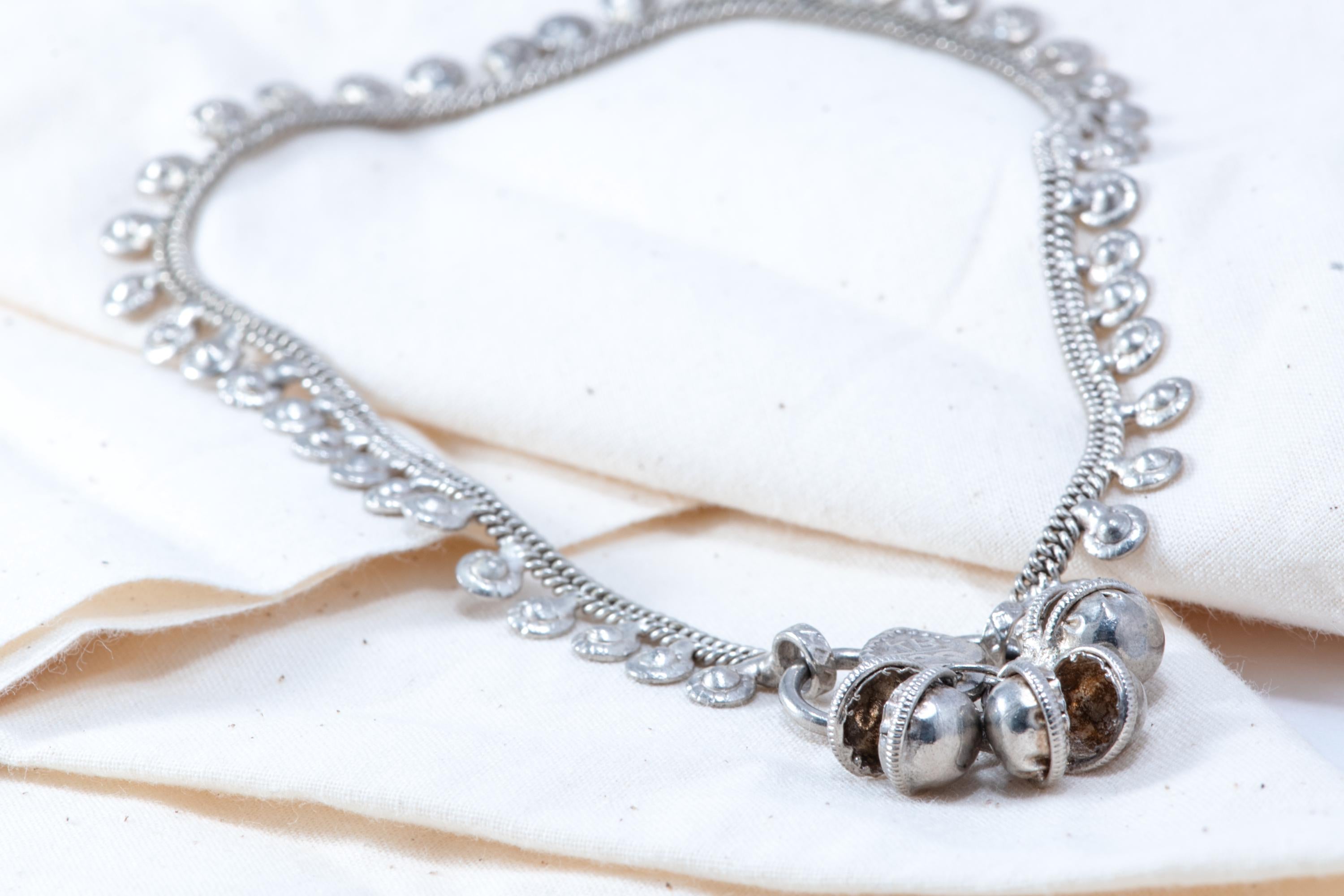 Vintage Indian Silver Tone Anklet  Dangle Bells Boho Foot Bracelet