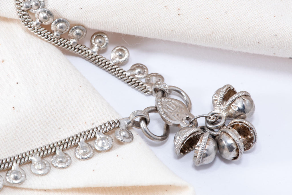 Vintage Indian Silver Tone Anklet  Dangle Bells Boho Foot Bracelet
