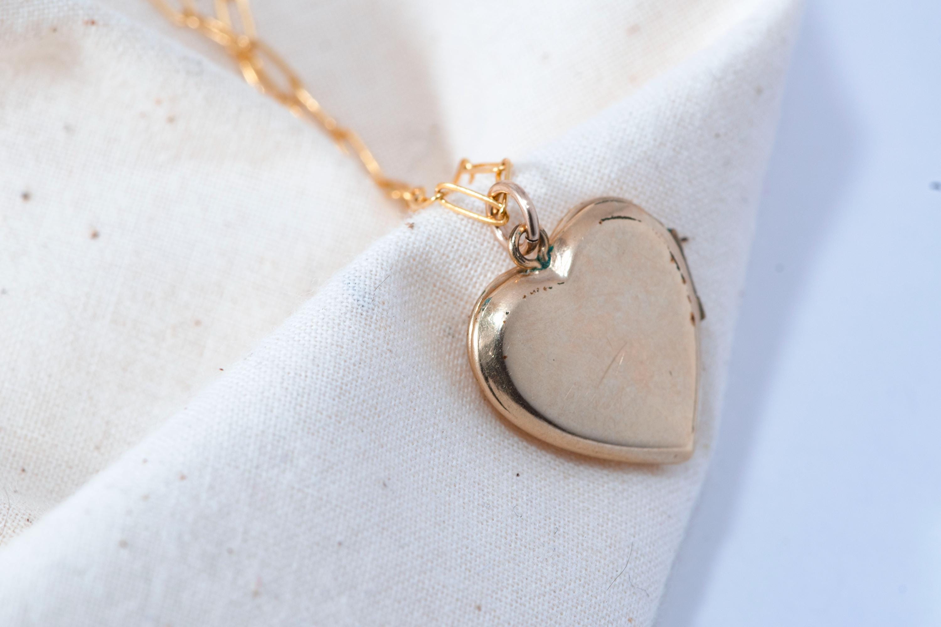 Etched Gold Fill Heart Locket Necklace  Vintage Keepsake Jewelry
