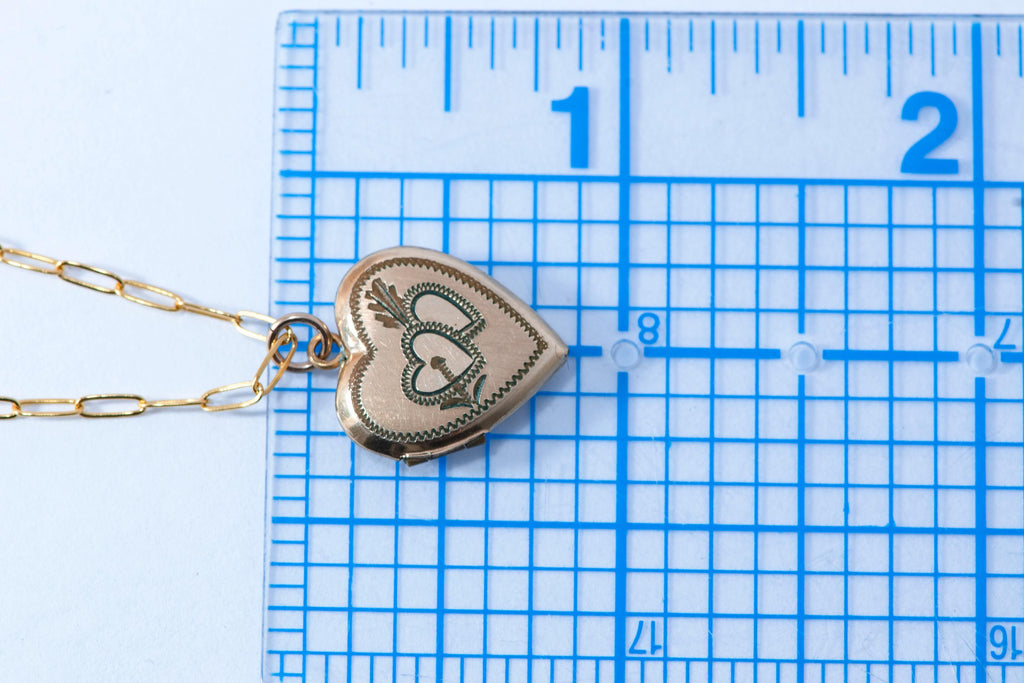 Etched Gold Fill Heart Locket Necklace  Vintage Keepsake Jewelry
