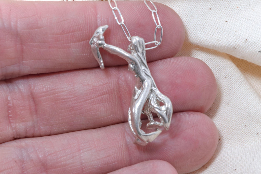 Vintage Sterling Silver Mermaid Dolphin Necklace  Mythical Sea Siren Jewelry