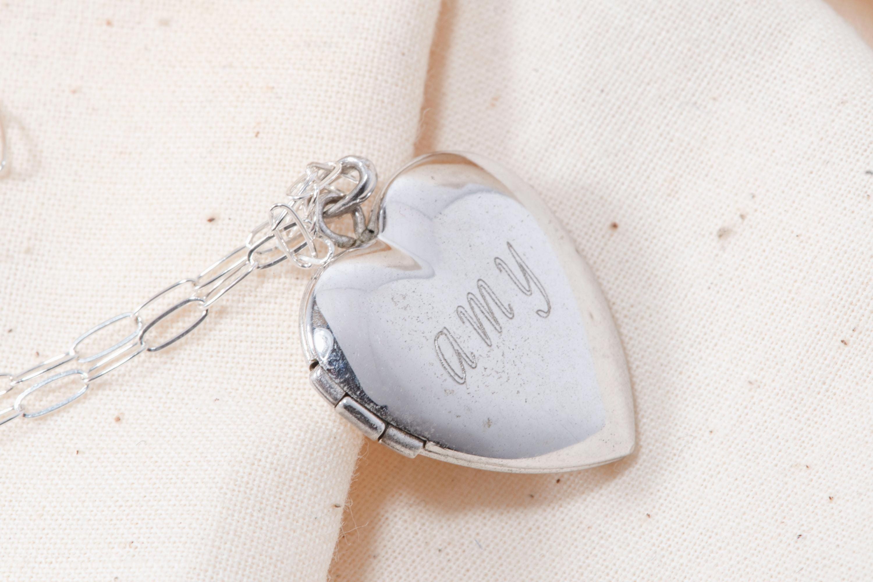 Vintage Sterling Silver Heart Locket Necklace  Personalized “Amy Engraved Name Jewelry