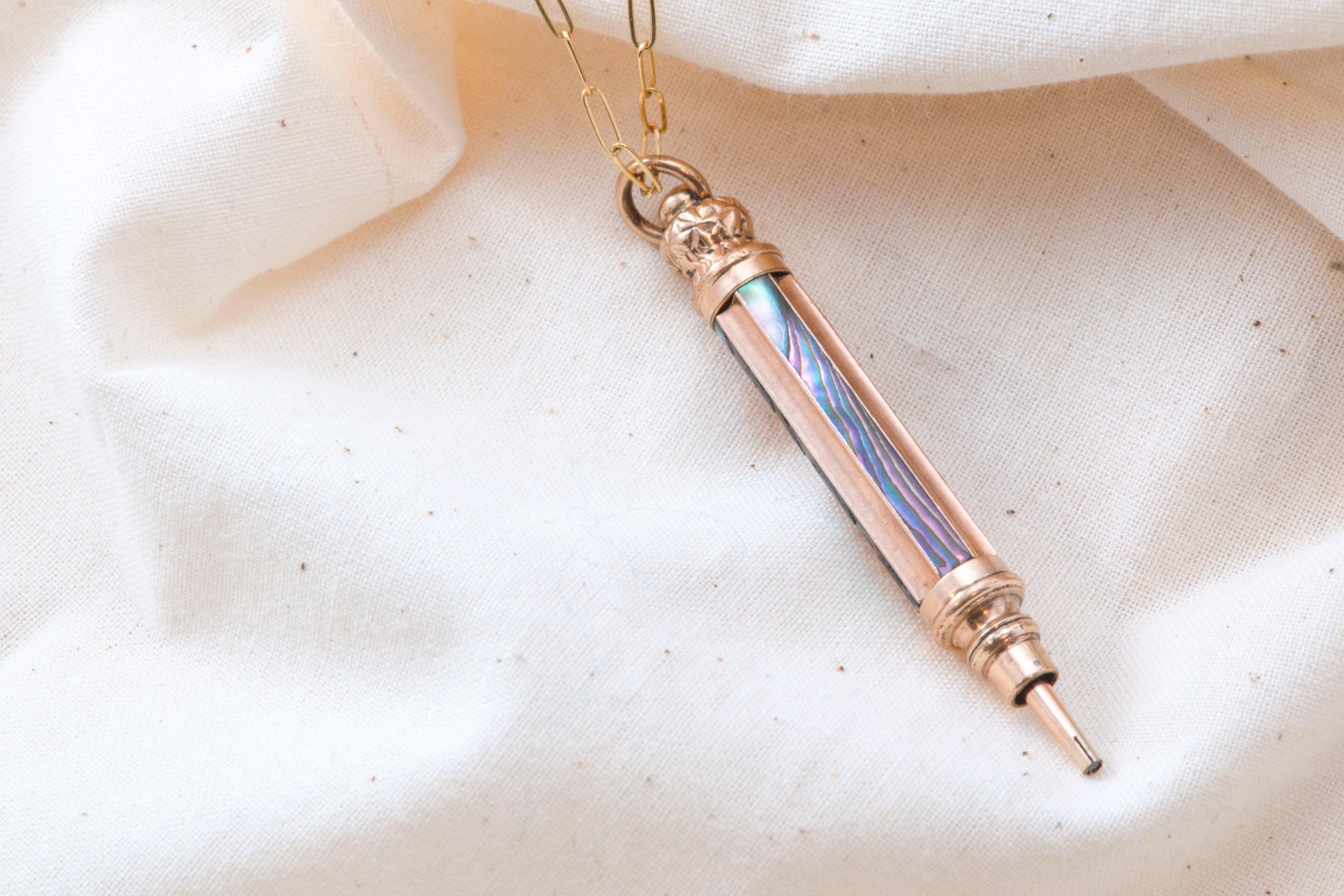 Antique Victorian Mechanical Pencil Pendant Necklace | Gold Fill Hand Engraved Estate Charm
