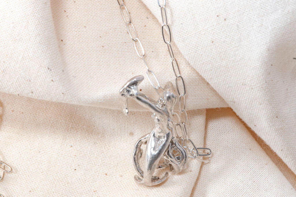 Vintage Sterling Silver Mermaid Dolphin Necklace  Mythical Sea Siren Jewelry