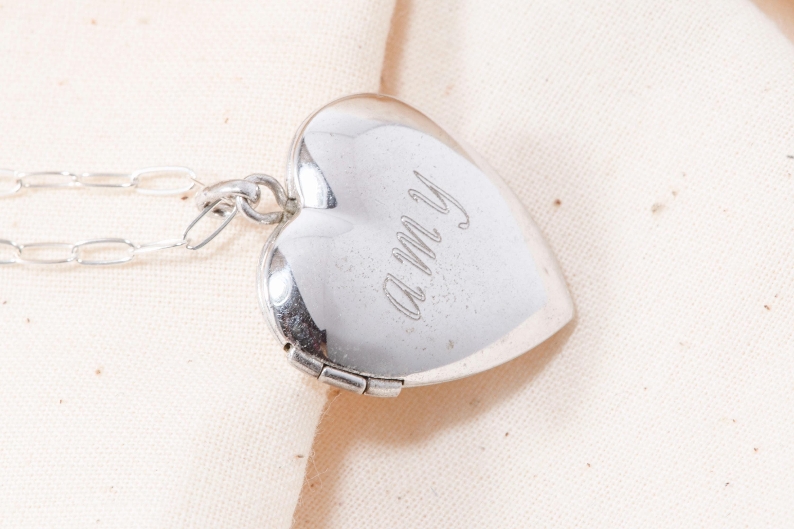 Vintage Sterling Silver Heart Locket Necklace  Personalized “Amy Engraved Name Jewelry