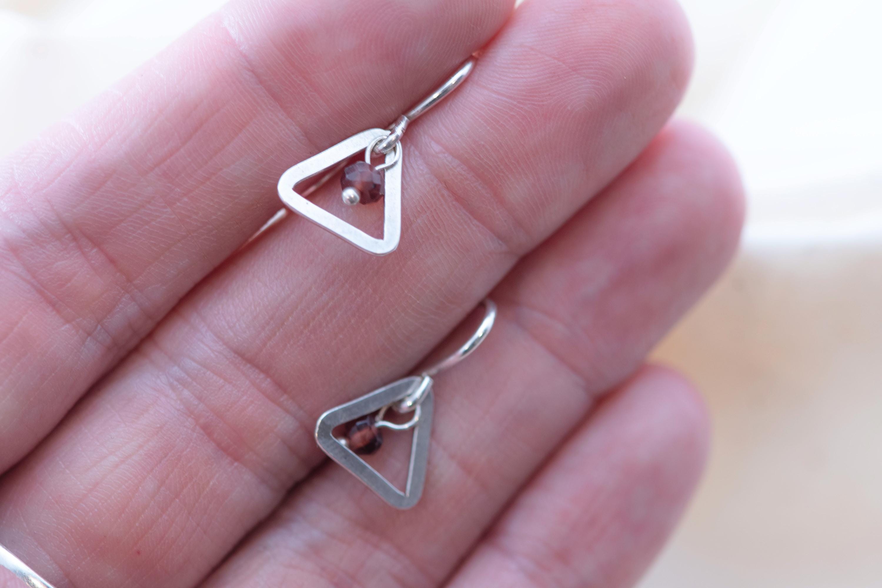 Minimalist Triangle Garnet Earrings
