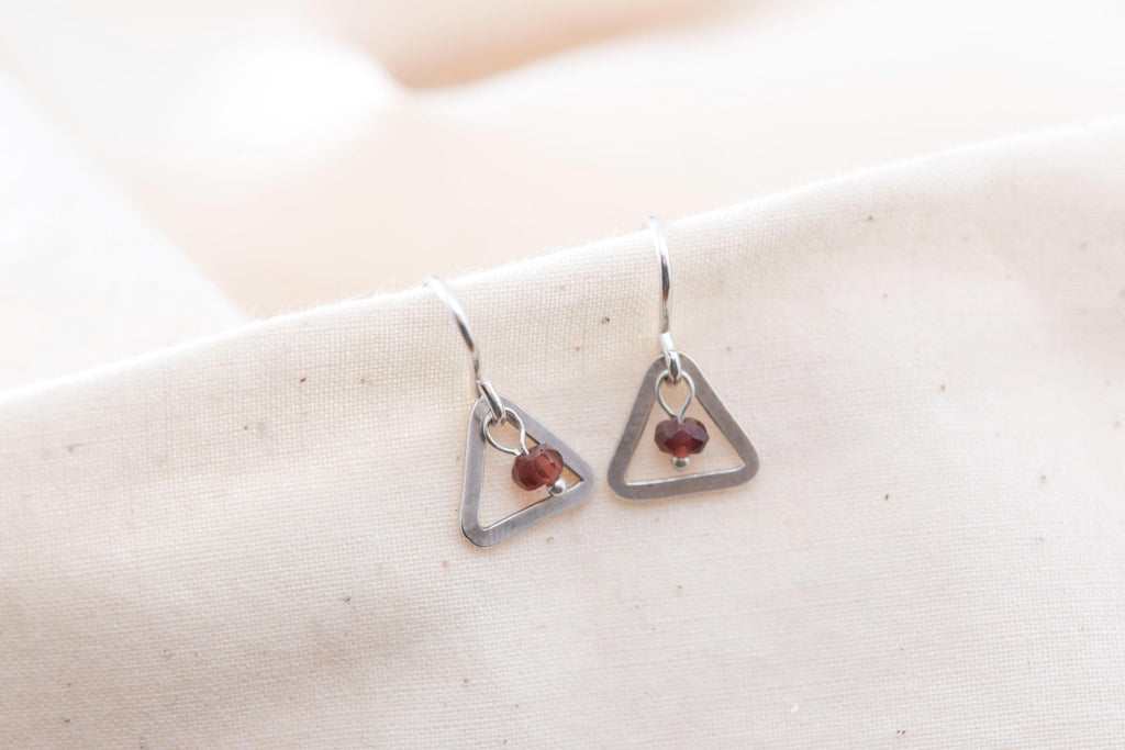 Minimalist Triangle Garnet Earrings