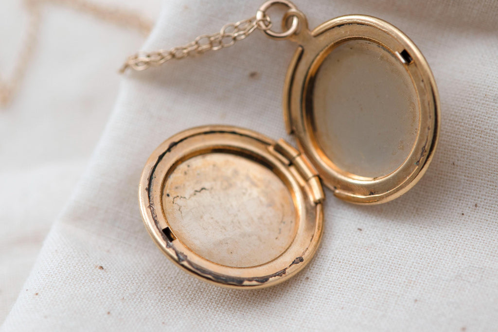 Vintage Gold Floral Locket Necklace  Engraved Keepsake Photo Pendant