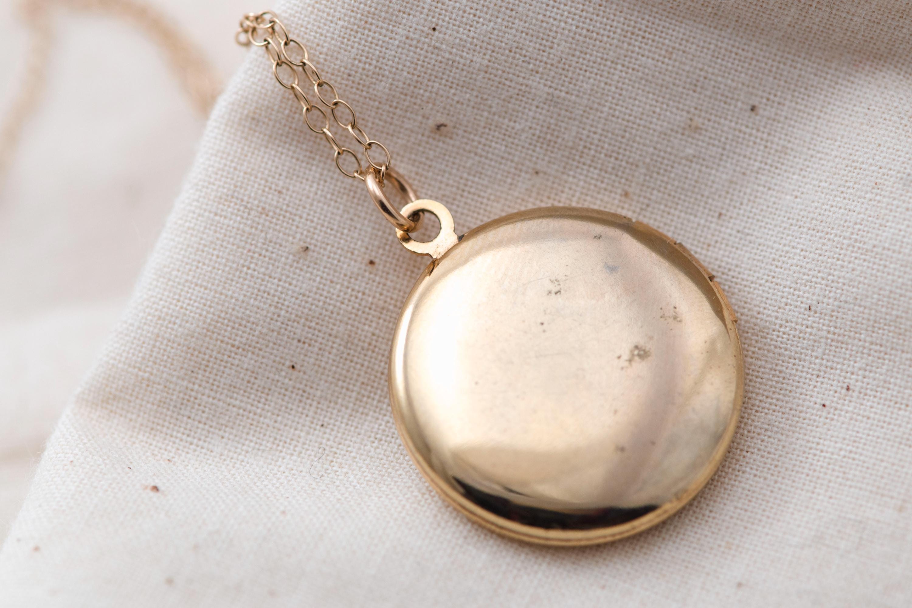 Vintage Gold Floral Locket Necklace  Engraved Keepsake Photo Pendant