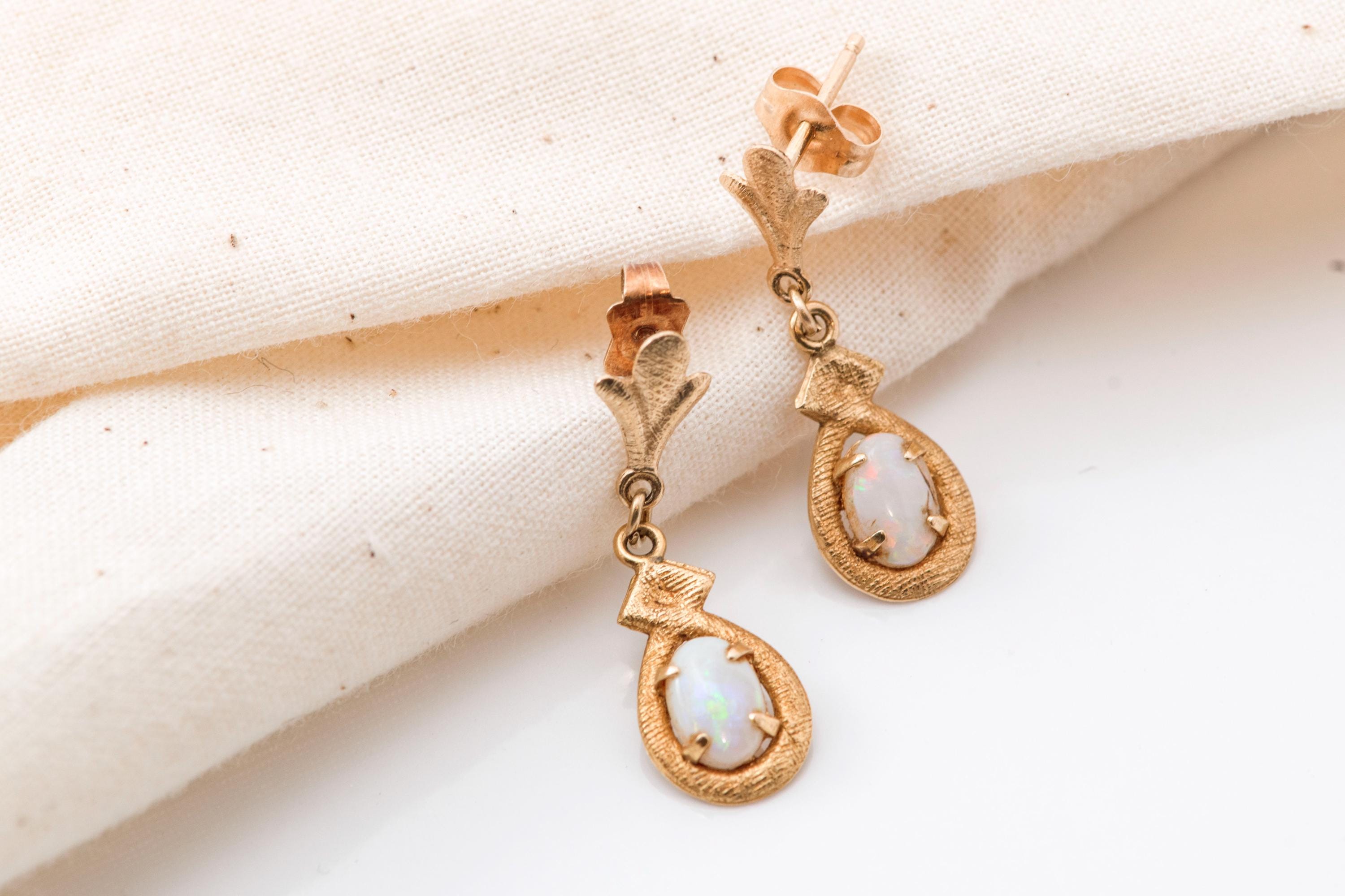 Vintage 14K Gold Opal Earrings