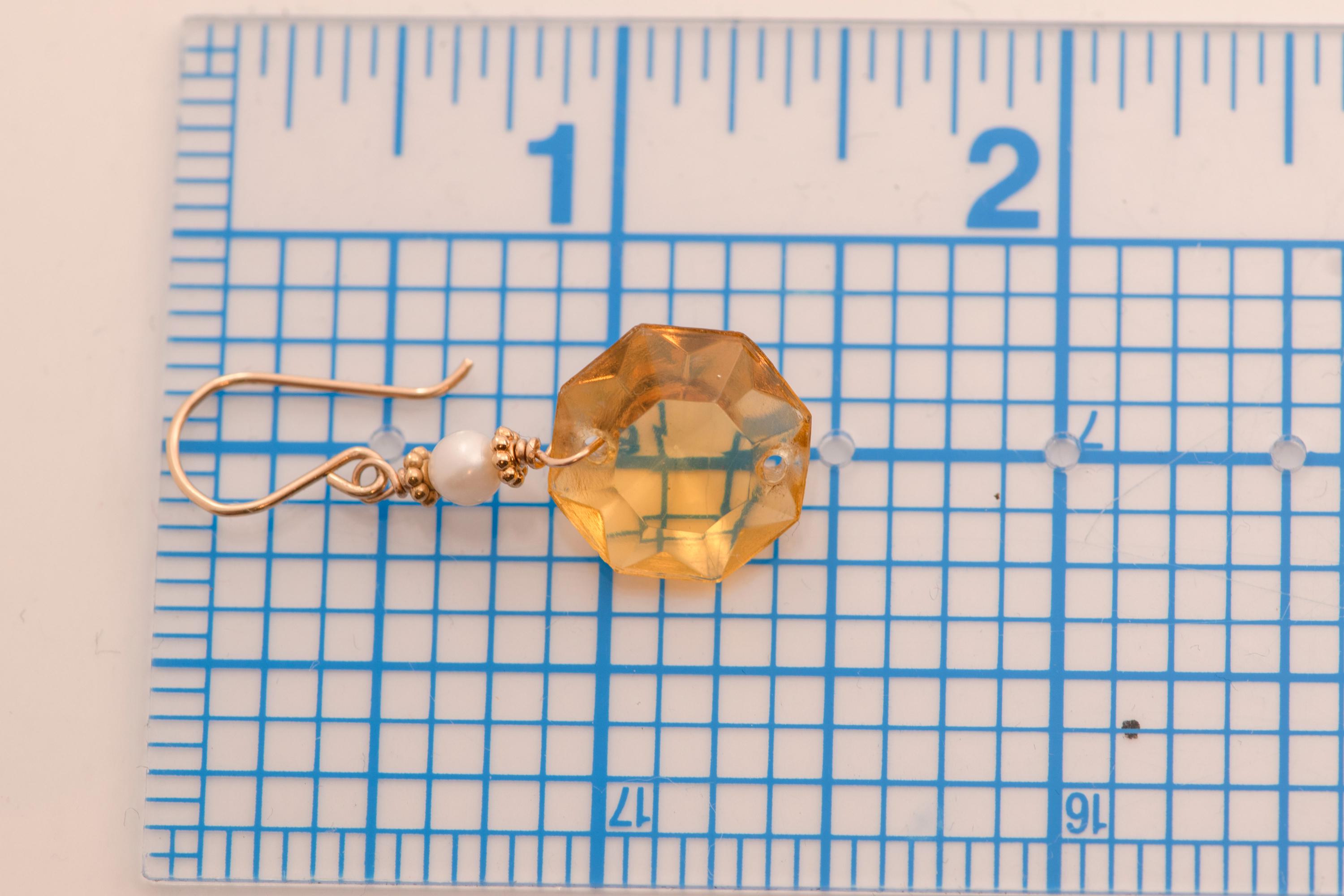 Vintage Faceted Glass & Pearl Dangle Earrings