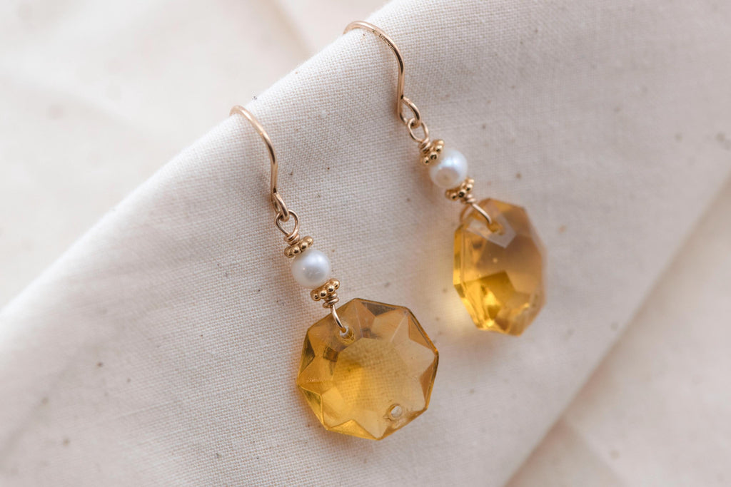 Vintage Faceted Glass & Pearl Dangle Earrings