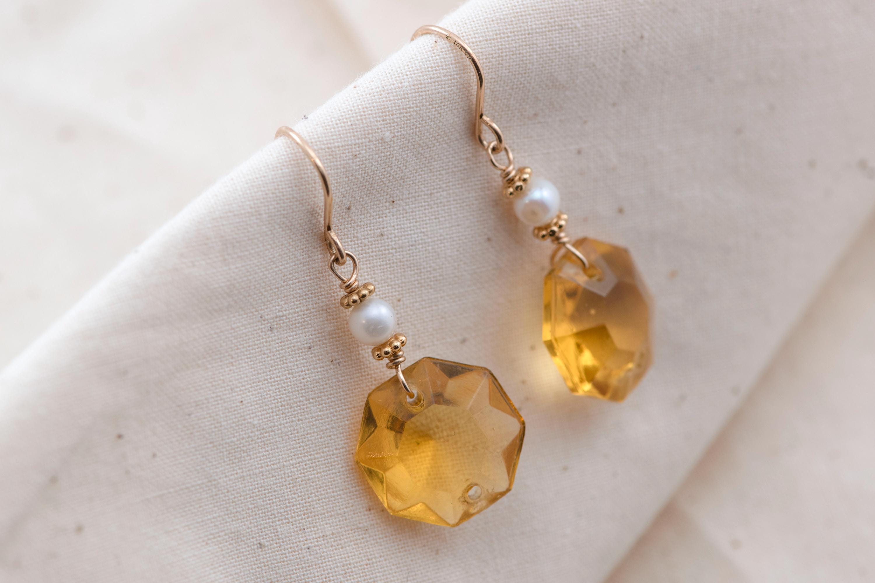 Vintage Faceted Glass & Pearl Dangle Earrings