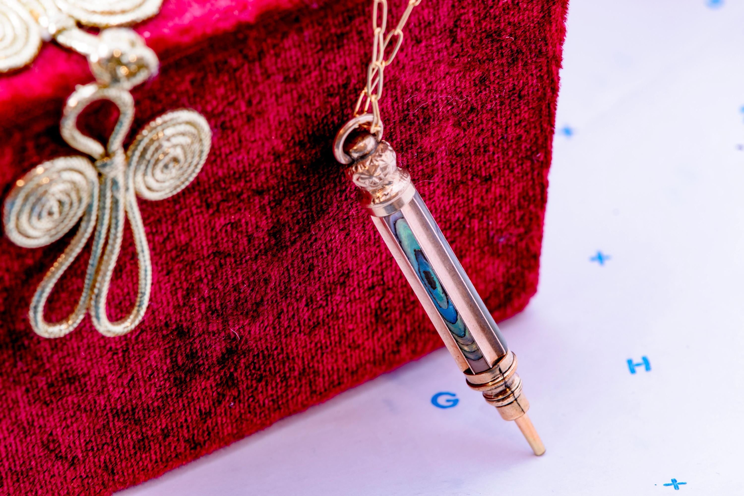 Antique Victorian Mechanical Pencil Pendant Necklace | Gold Fill Hand Engraved Estate Charm