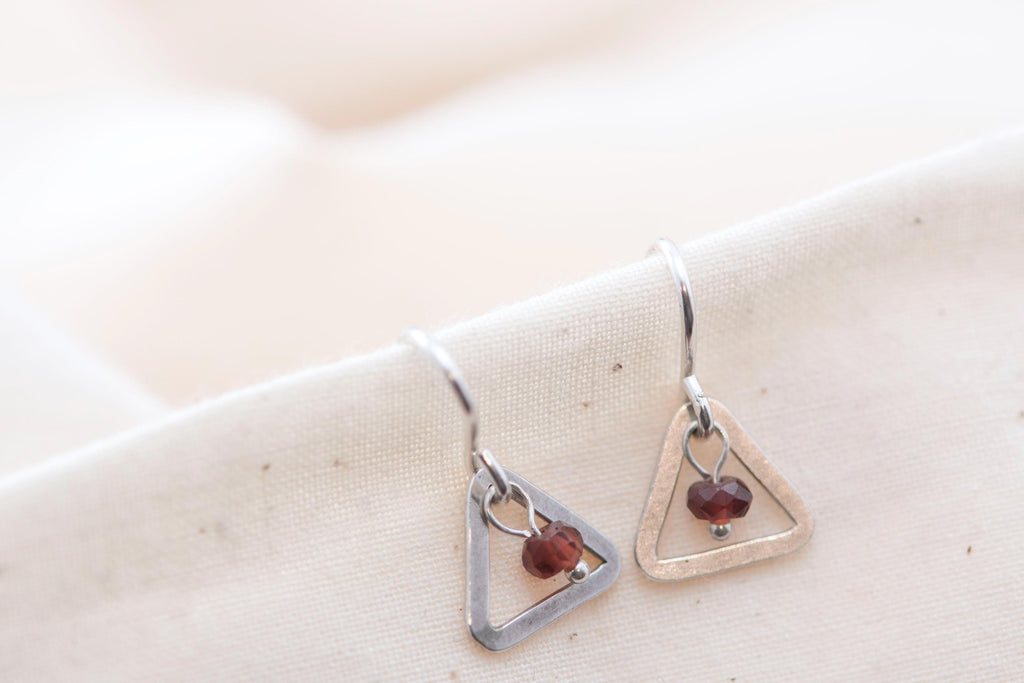 Minimalist Triangle Garnet Earrings