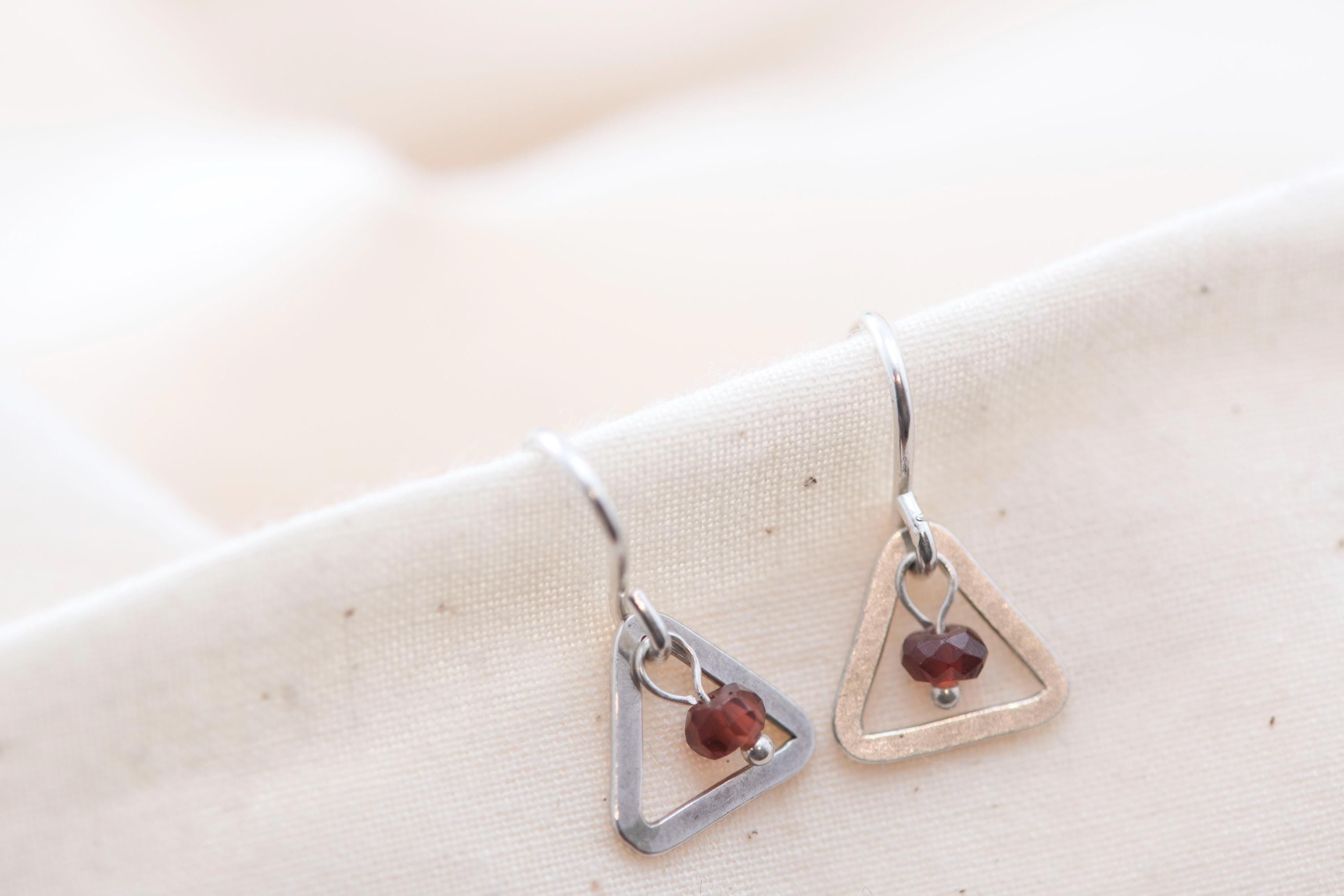 Minimalist Triangle Garnet Earrings