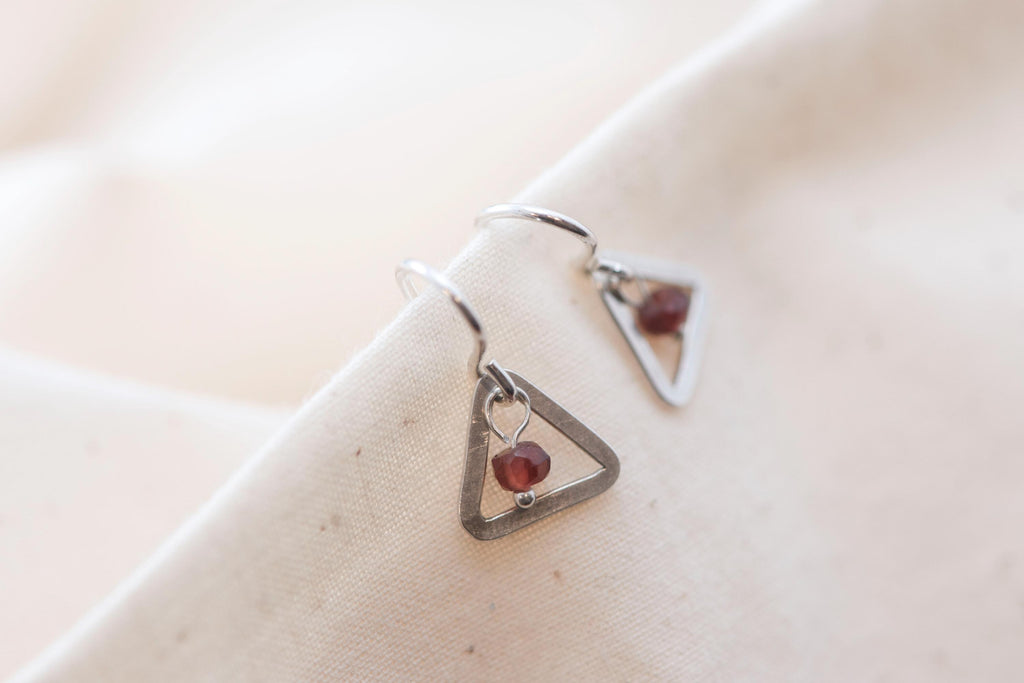 Minimalist Triangle Garnet Earrings