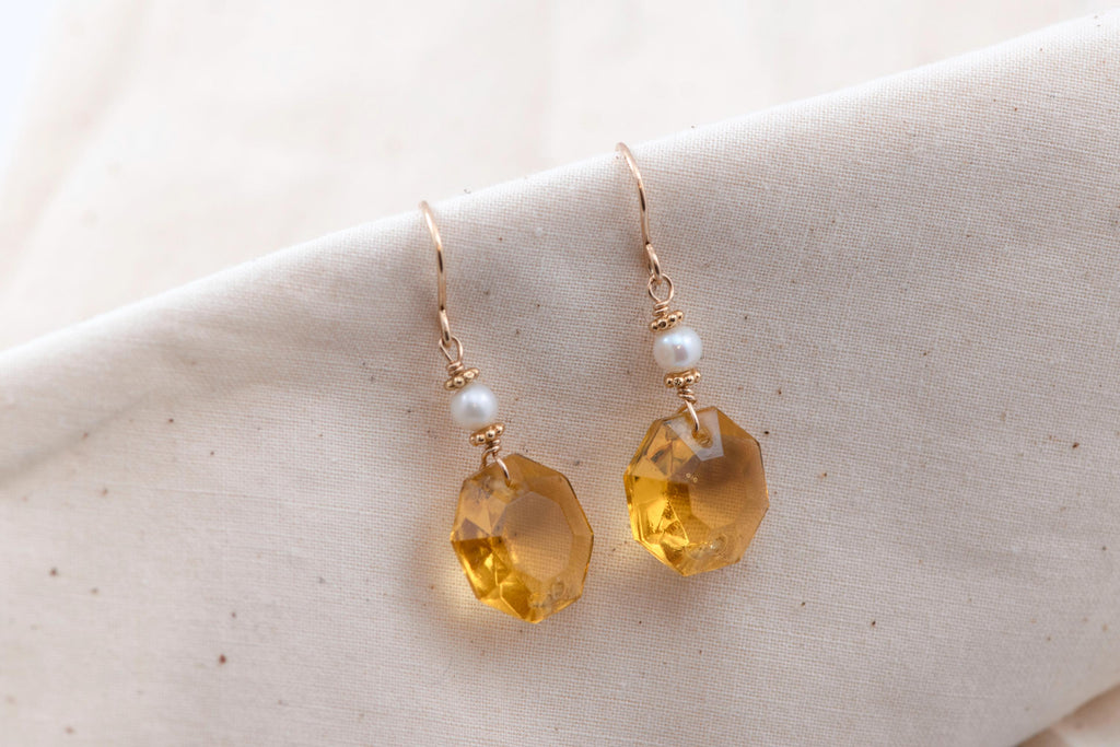 Vintage Faceted Glass & Pearl Dangle Earrings