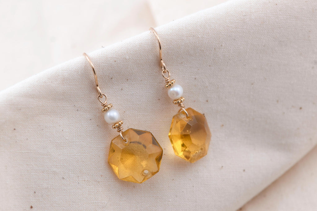 Vintage Faceted Glass & Pearl Dangle Earrings