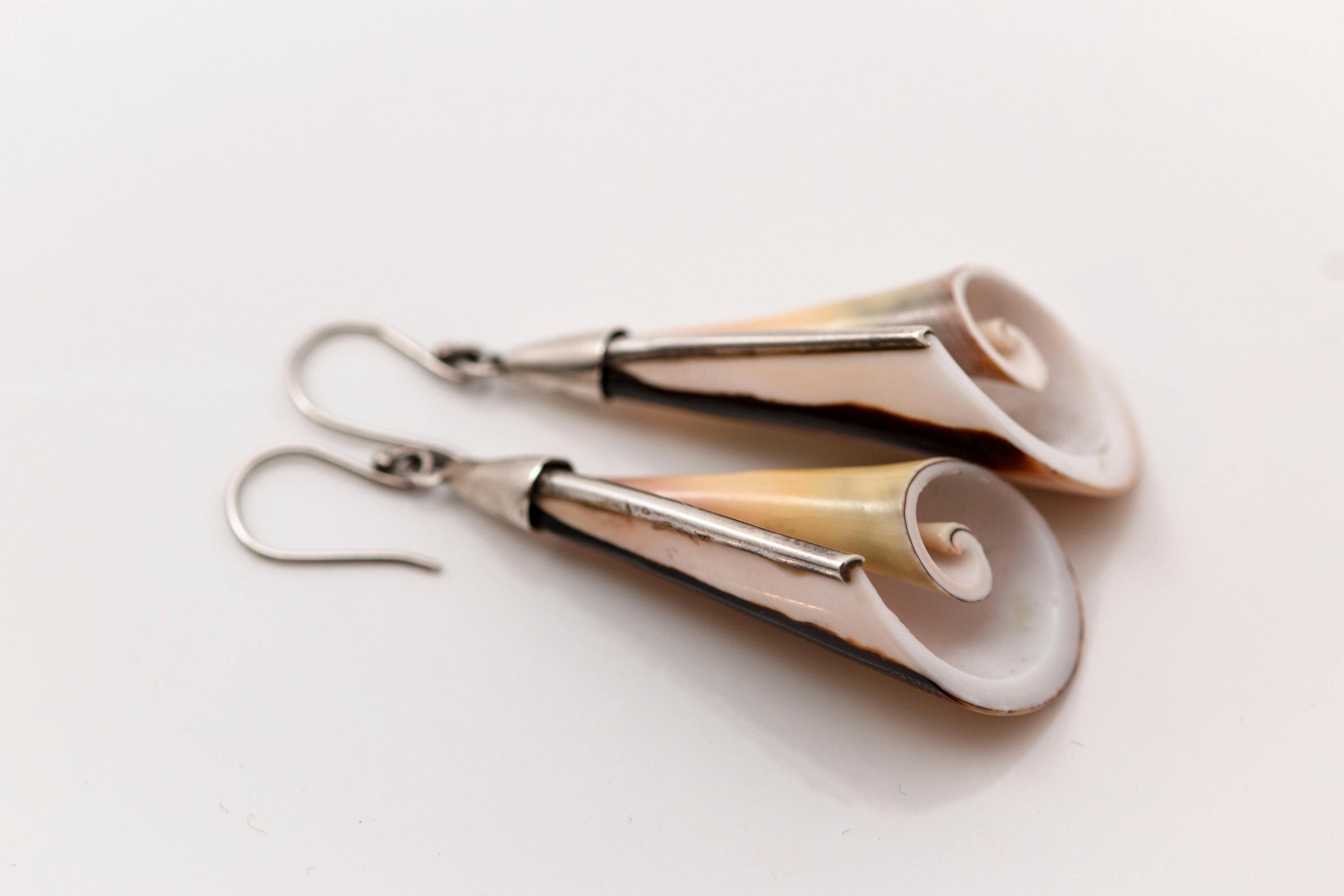 Vintage Sterling Silver Seashell Earrings