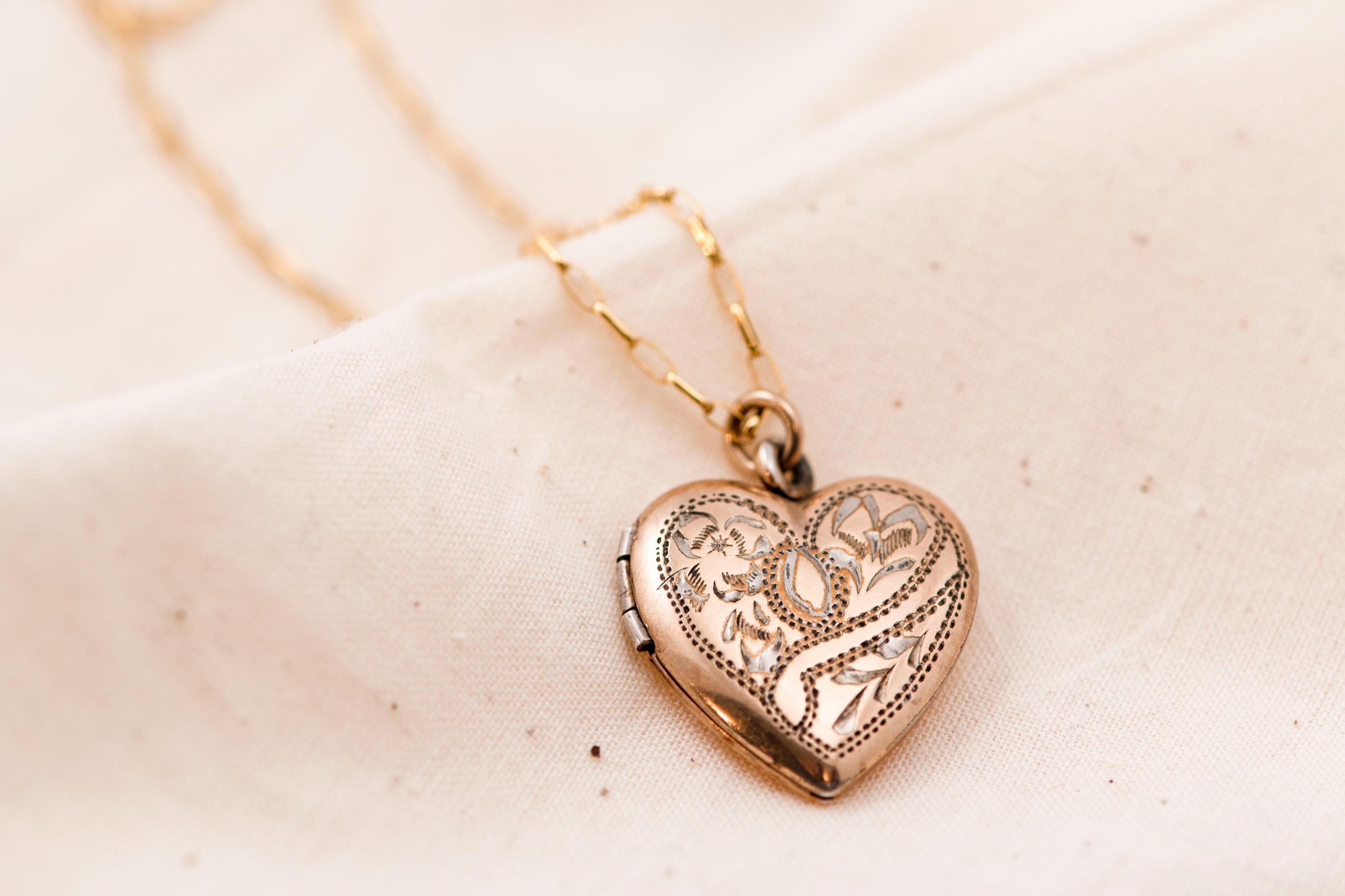 Antique Etched Heart Locket