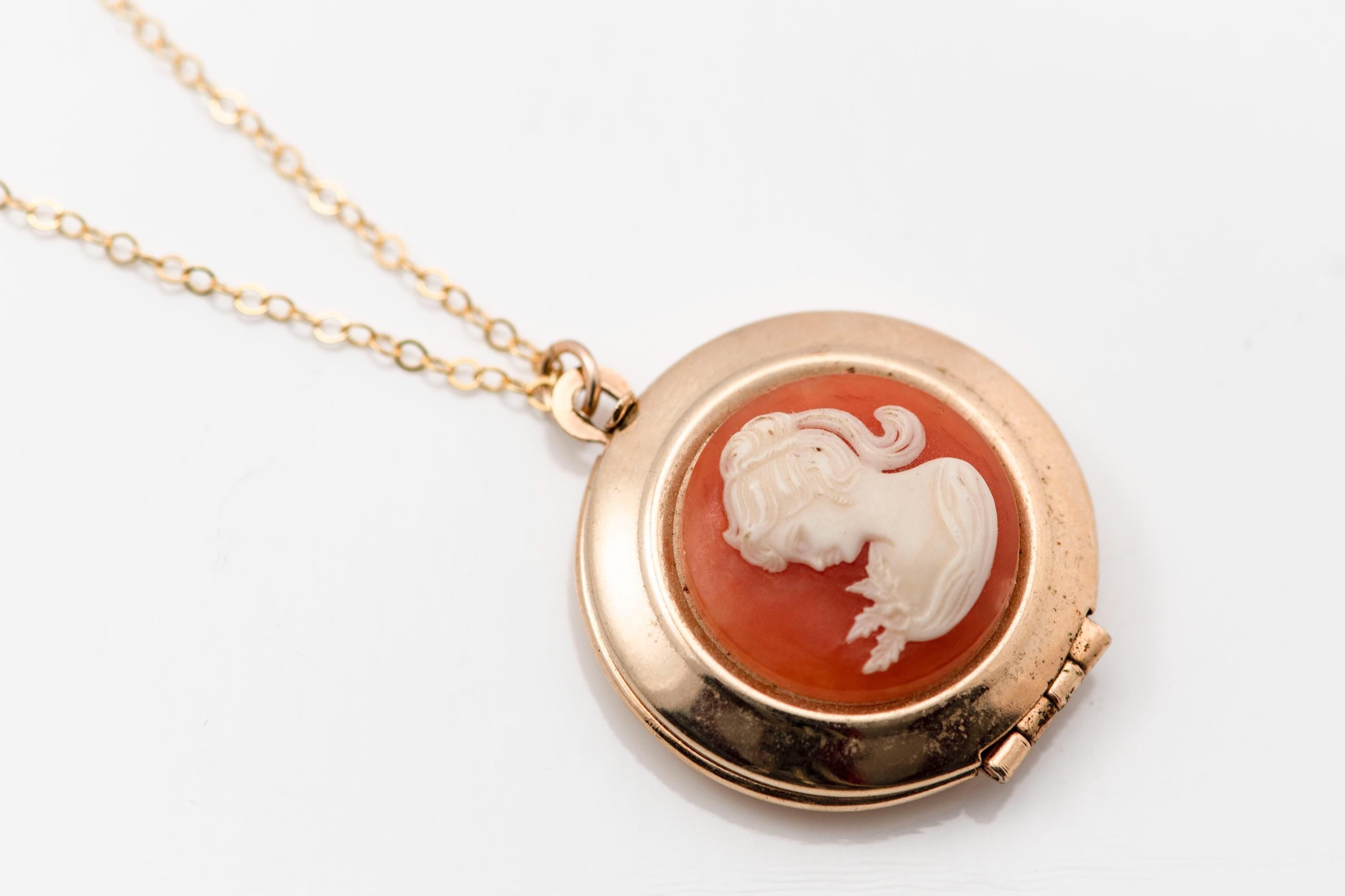 Vintage 1940s Gold-Fill Cameo Locket Necklace  Victorian Style Picture Frame Pendant  Personalized Engraving Option